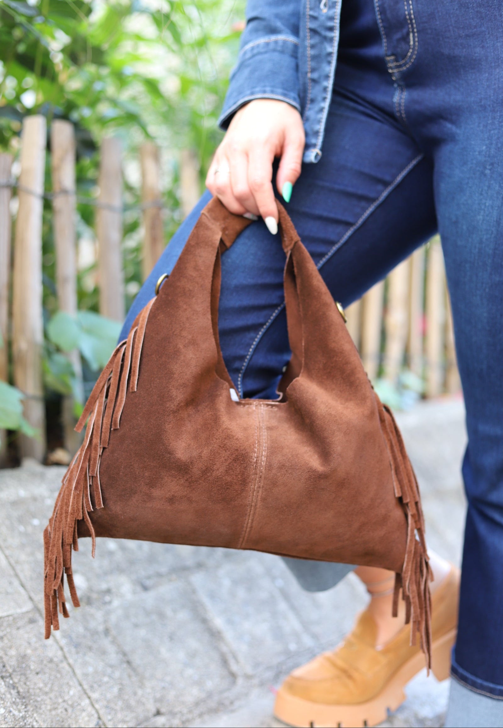 Sac à Main Frangé en Croûte de Cuir – Style Bohème, Fabriqué en Italie