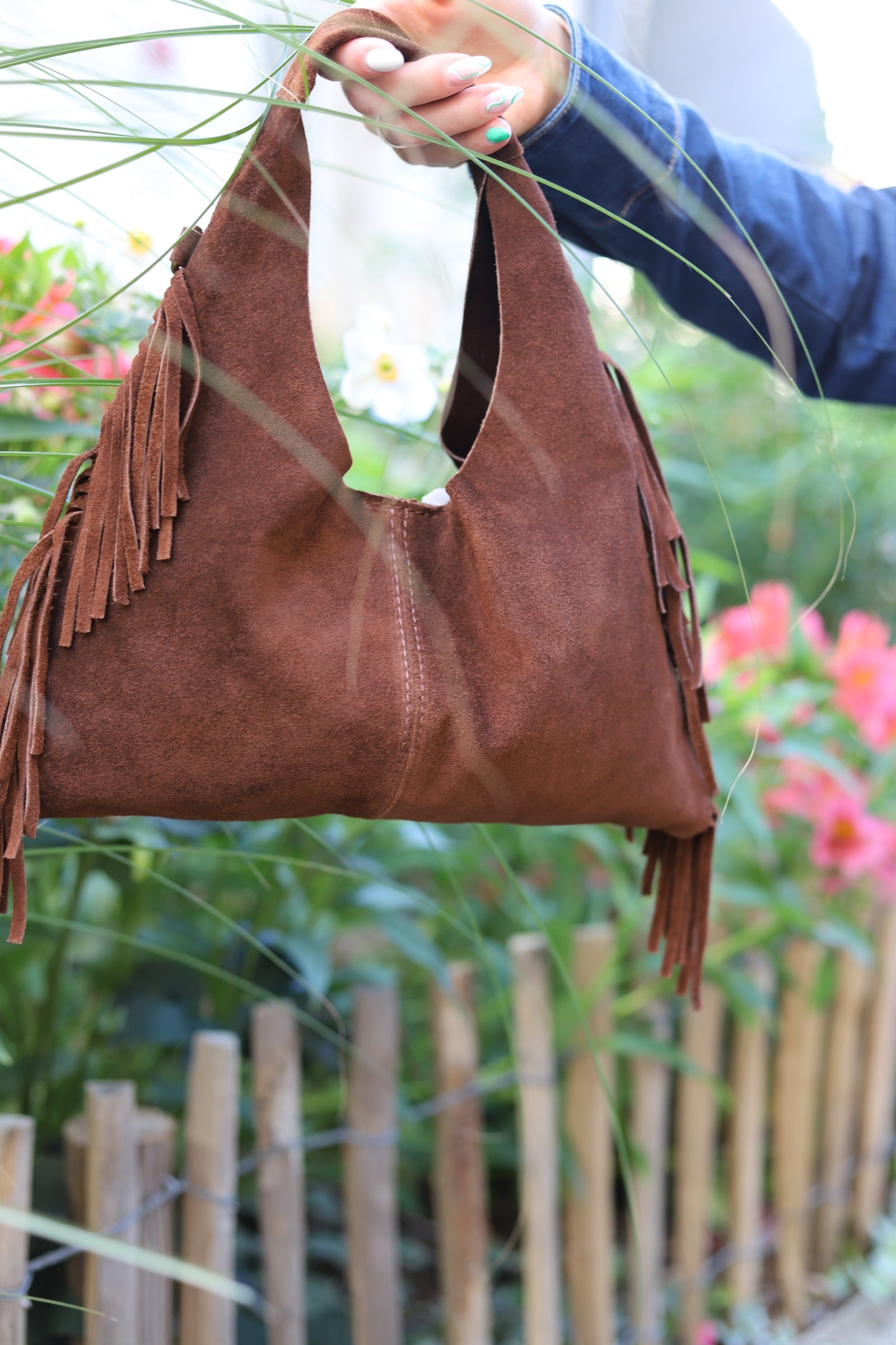 Sac à Main Frangé en Croûte de Cuir – Style Bohème, Fabriqué en Italie