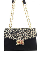 Sac à bandoulière cuir noir et léopard – Fabriqué en Italie