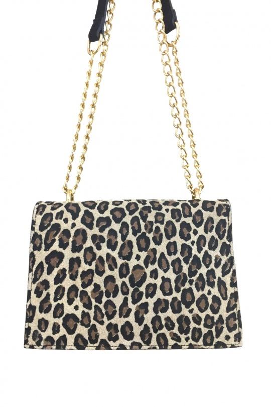 Sac à bandoulière cuir noir et léopard – Fabriqué en Italie