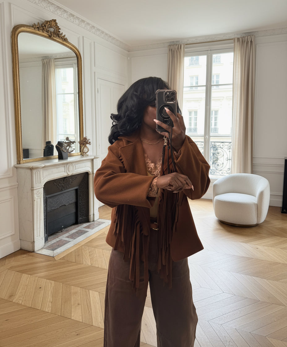 Veste à Franges marron – Style Western Chic Oversize-beautifulshop