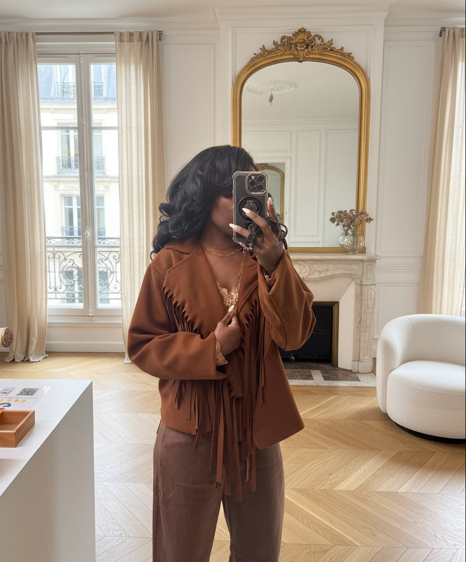 Veste à Franges marron – Style Western Chic Oversize-beautiifulshop