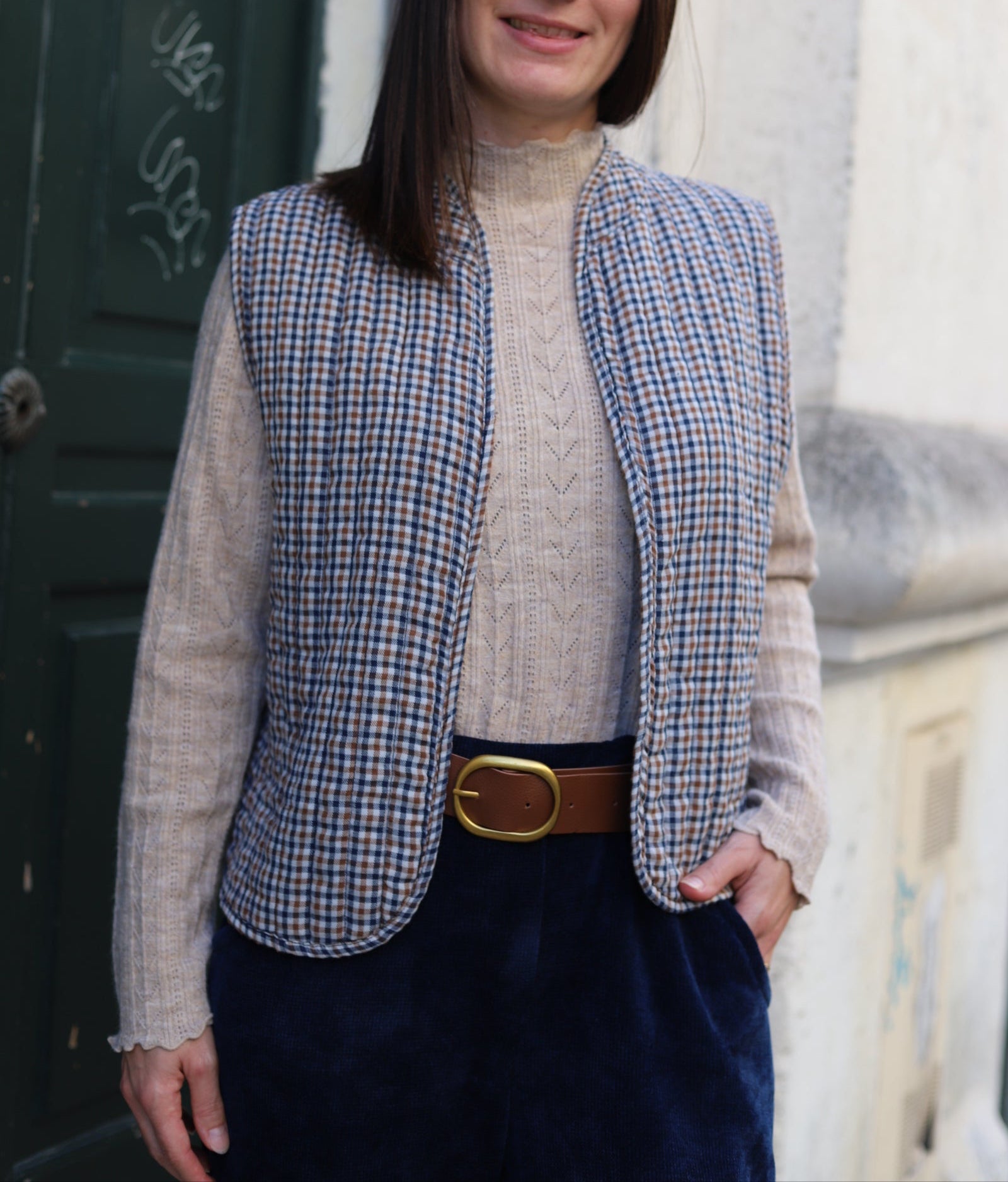 Veste Sans Manches Matelassée Vichy-beautifulshop