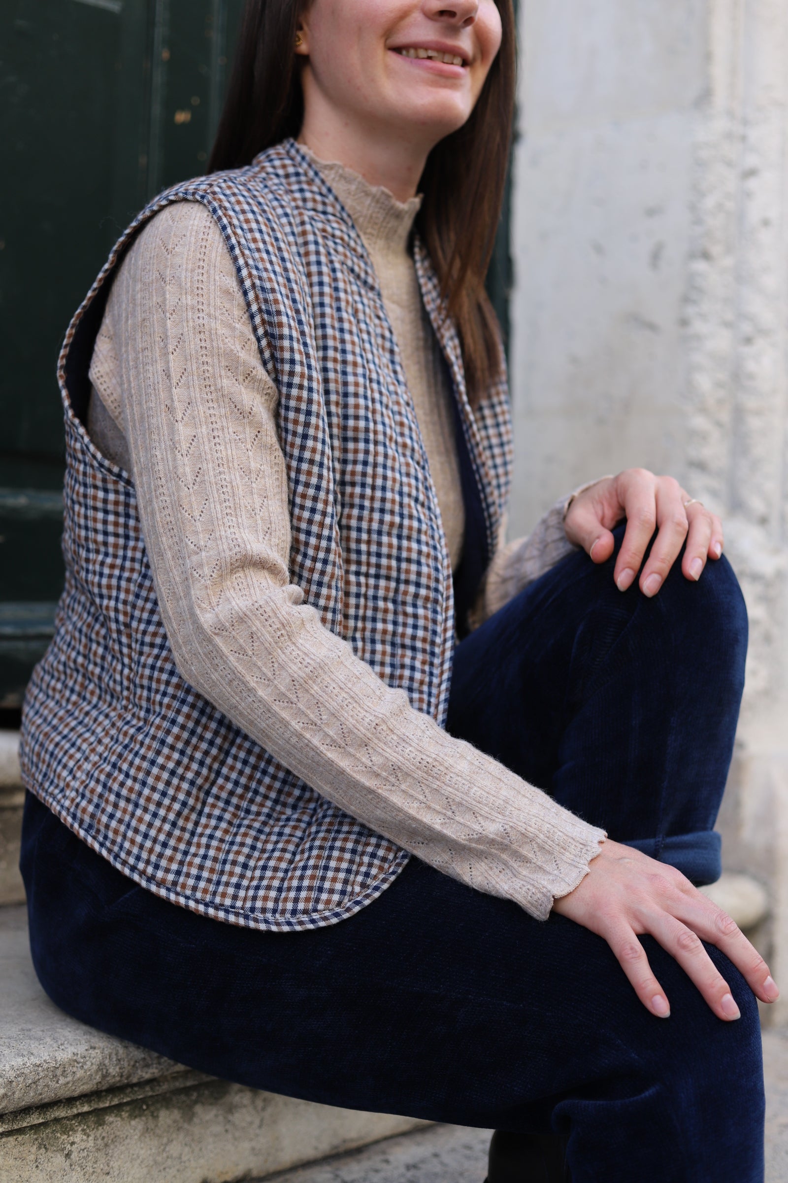 Veste Sans Manches Matelassée Vichy-beautifulshop