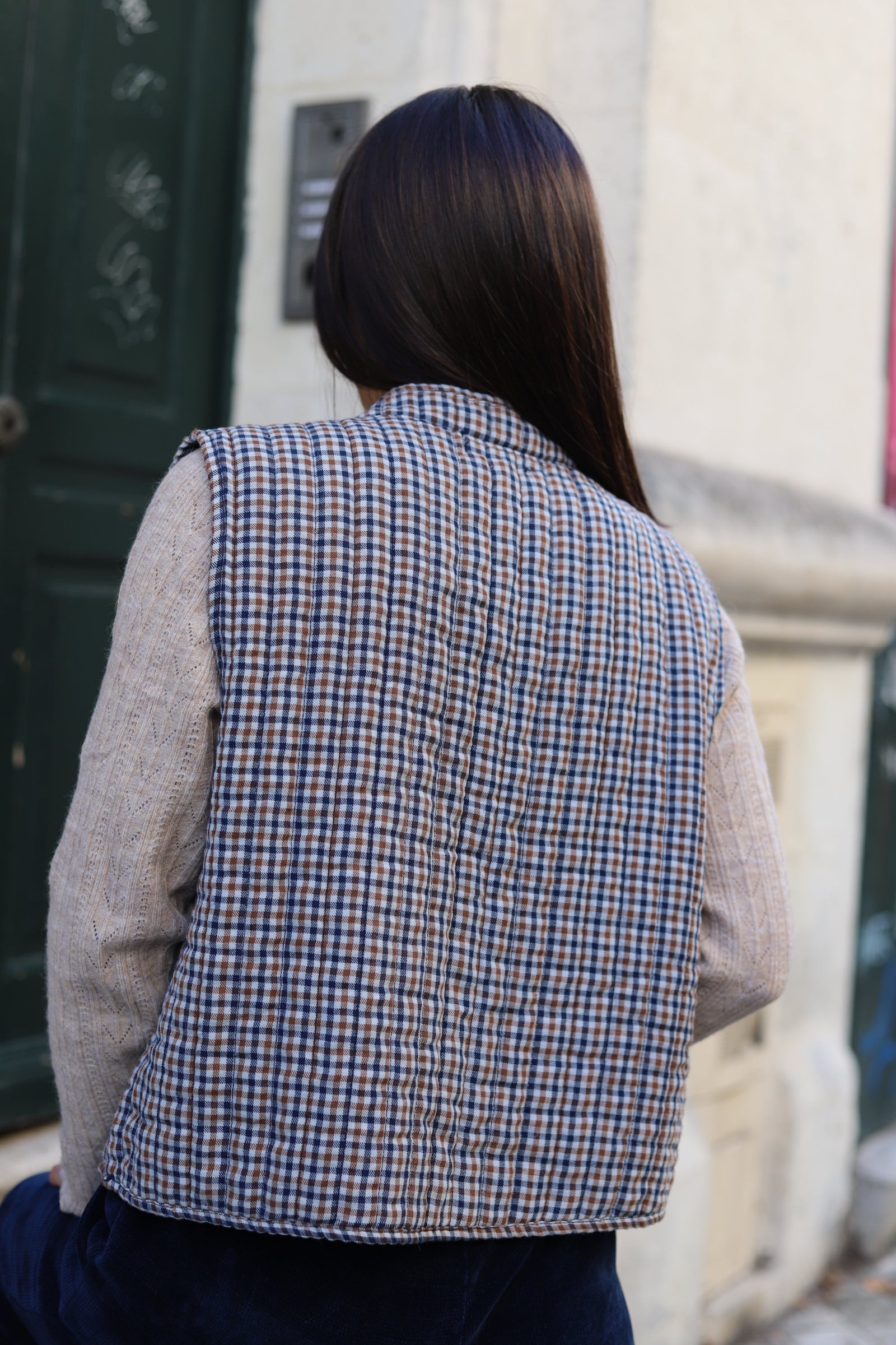 Veste Sans Manches Matelassée Vichy-beautifulshop