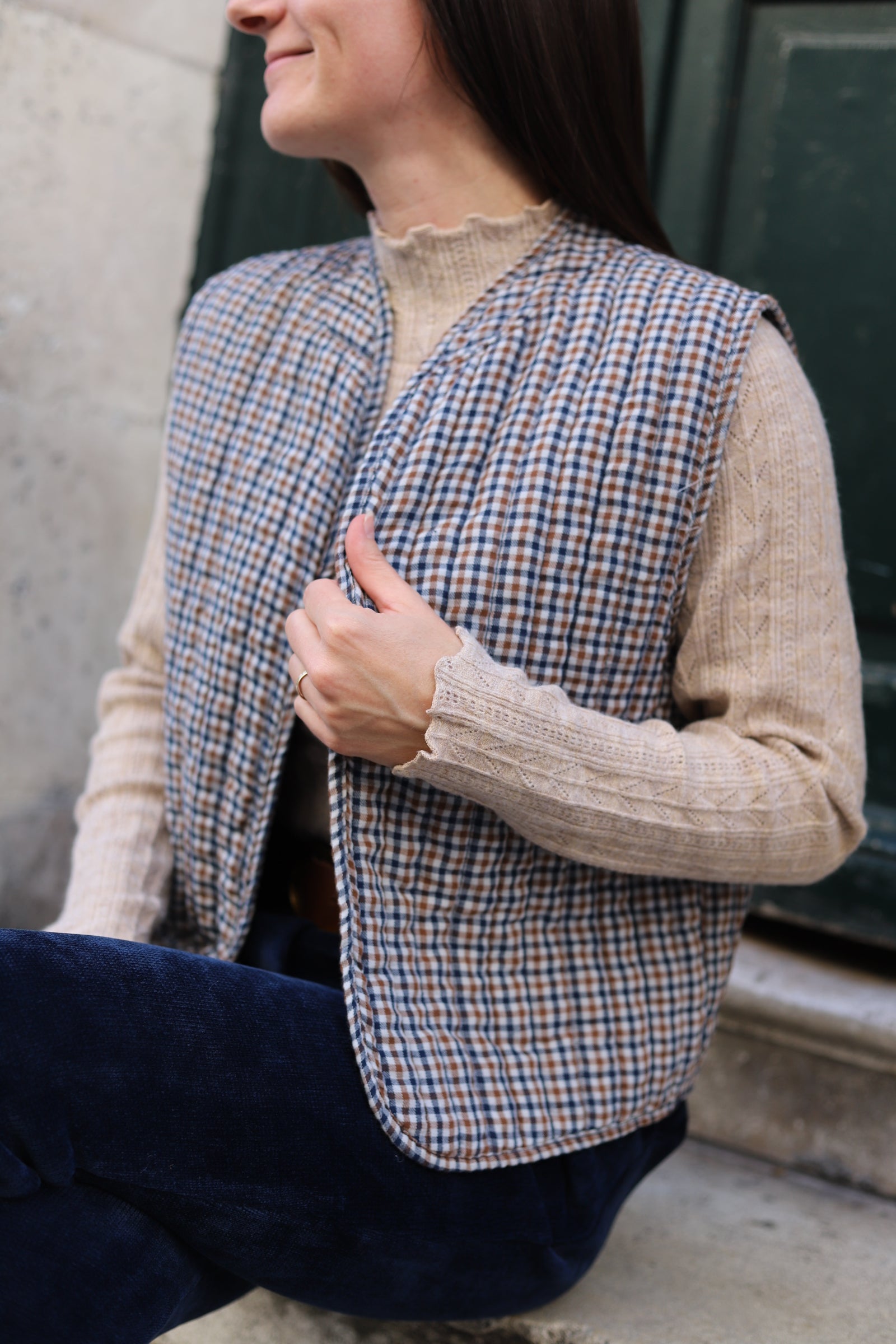 Veste Sans Manches Matelassée Vichy-beautifulshop