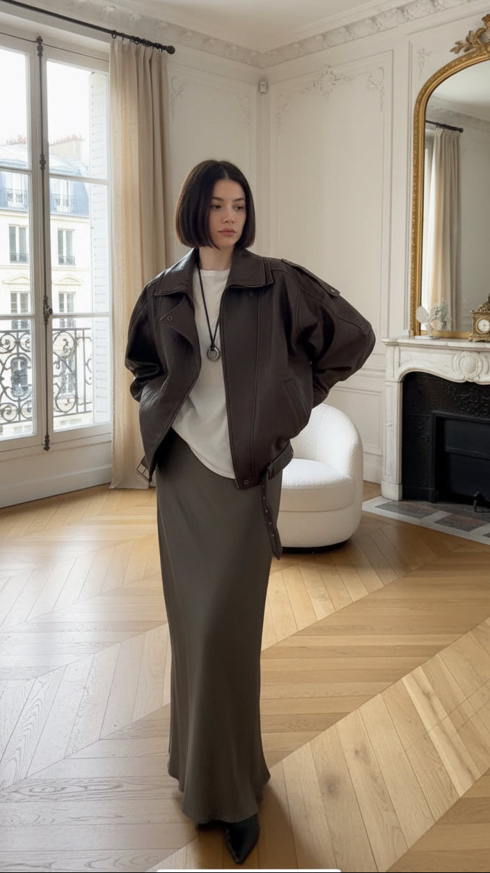 Veste oversize en similicuir marron-beautifulshop