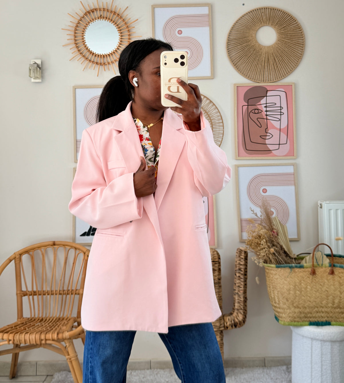 Blazer rose à coupe ample – Beautiful Shop