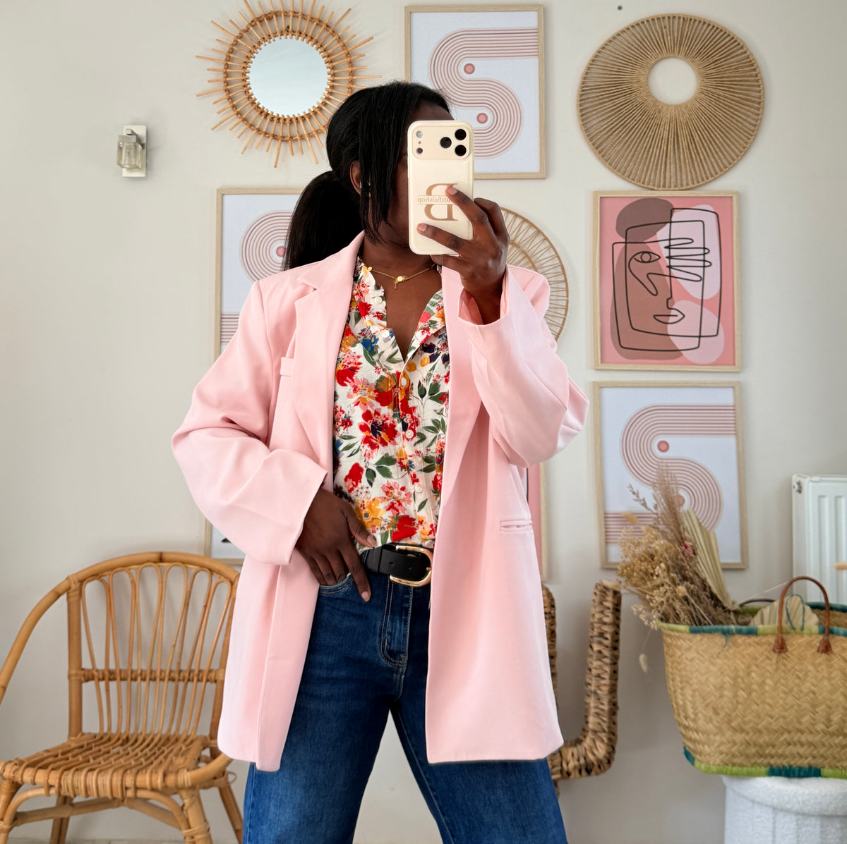 Blazer rose à coupe ample – Beautiful Shop