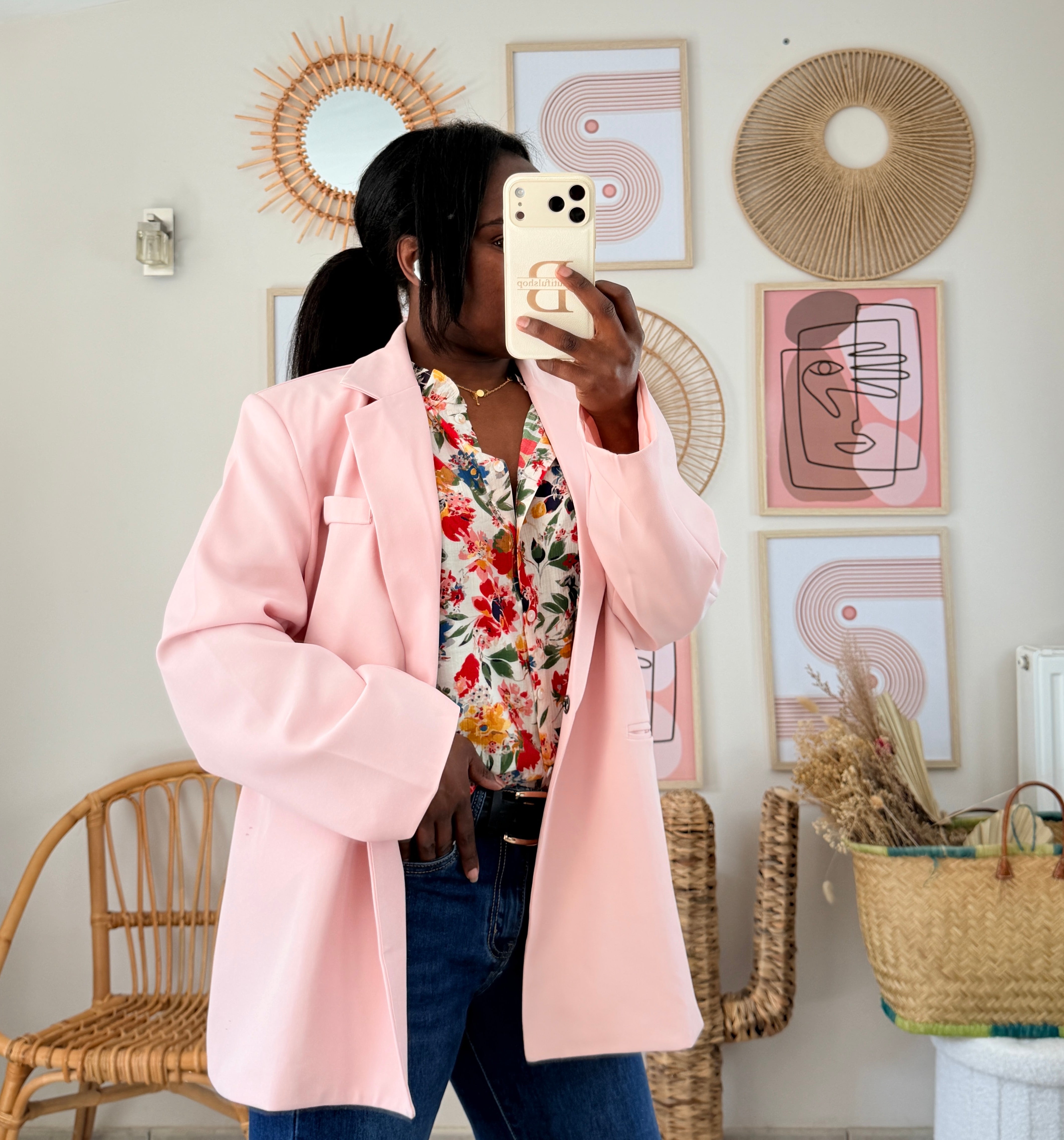 Blazer rose à coupe ample – Beautiful Shop