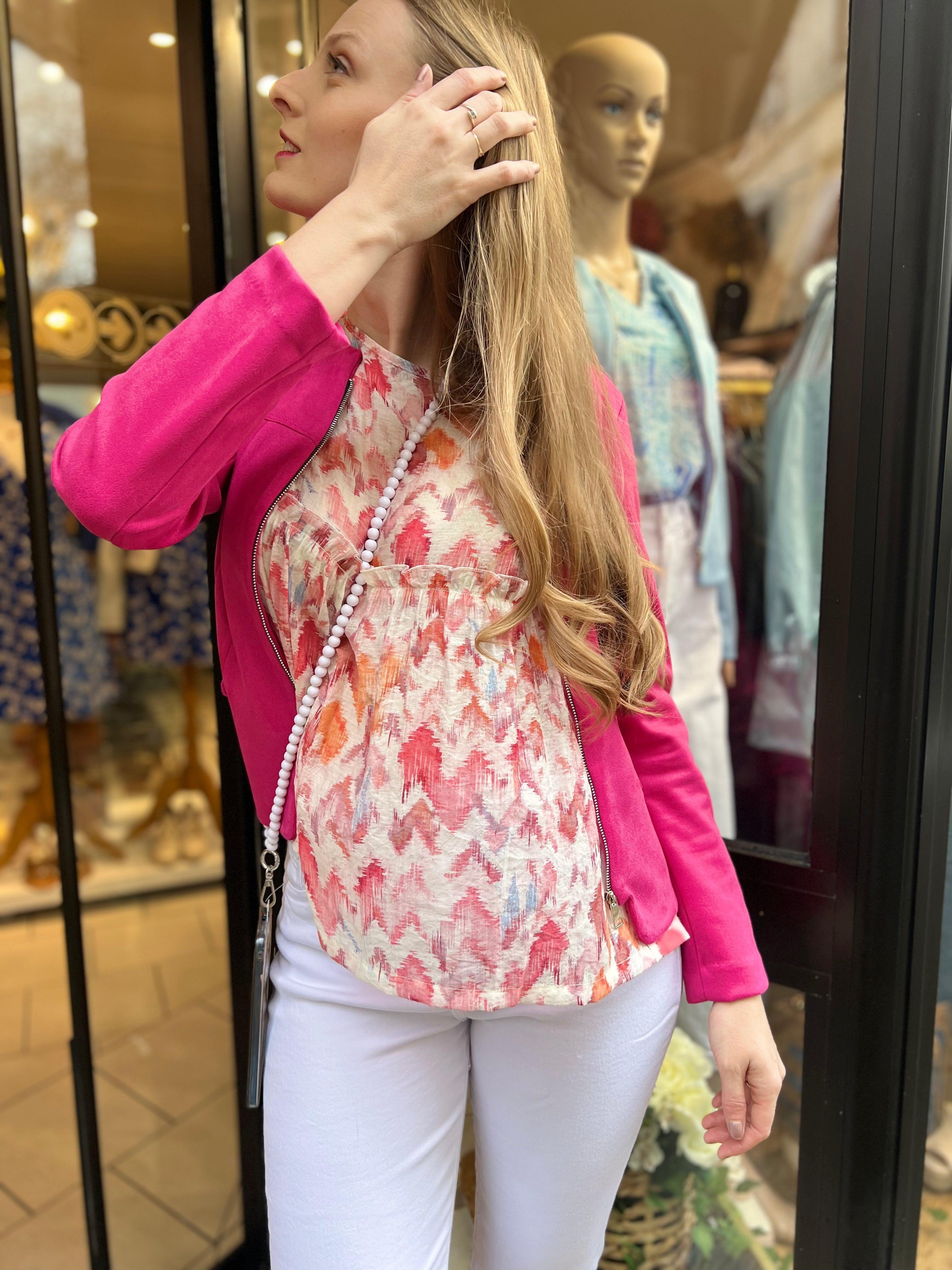 Blouse ample rose imprimée - beautifulshop