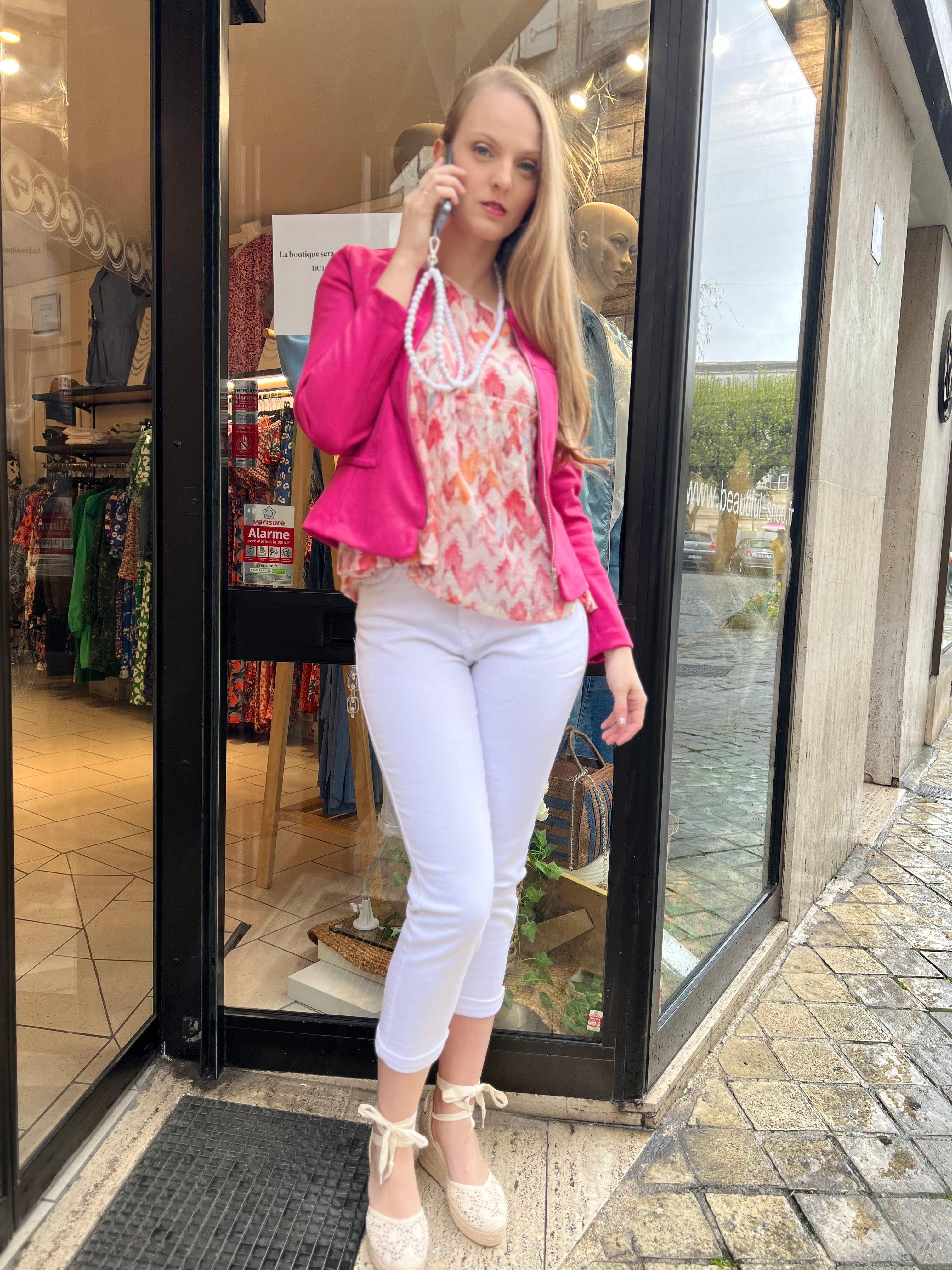 Blouse ample rose imprimée - beautifulshop