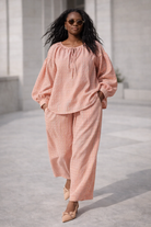 Blouse Esméral rose en coton texturé – Beautiful Shop