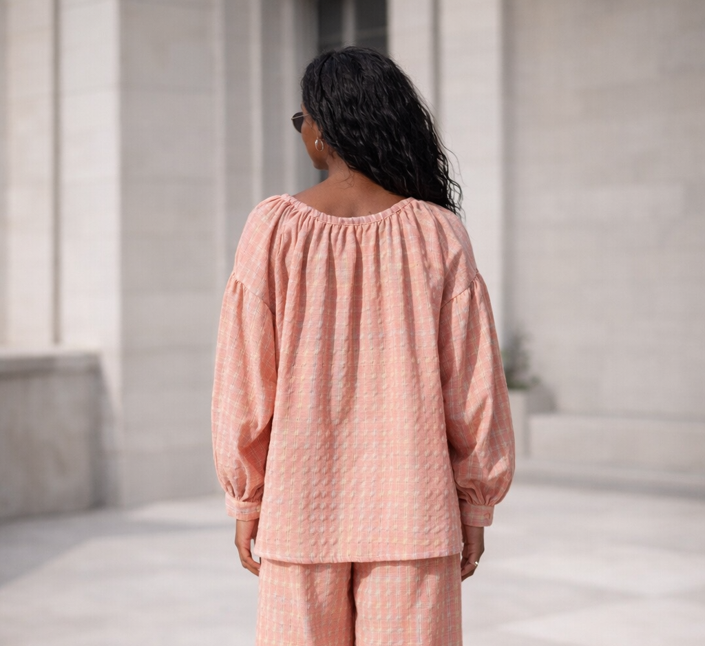 Blouse Esméral rose en coton texturé – Beautiful Shop