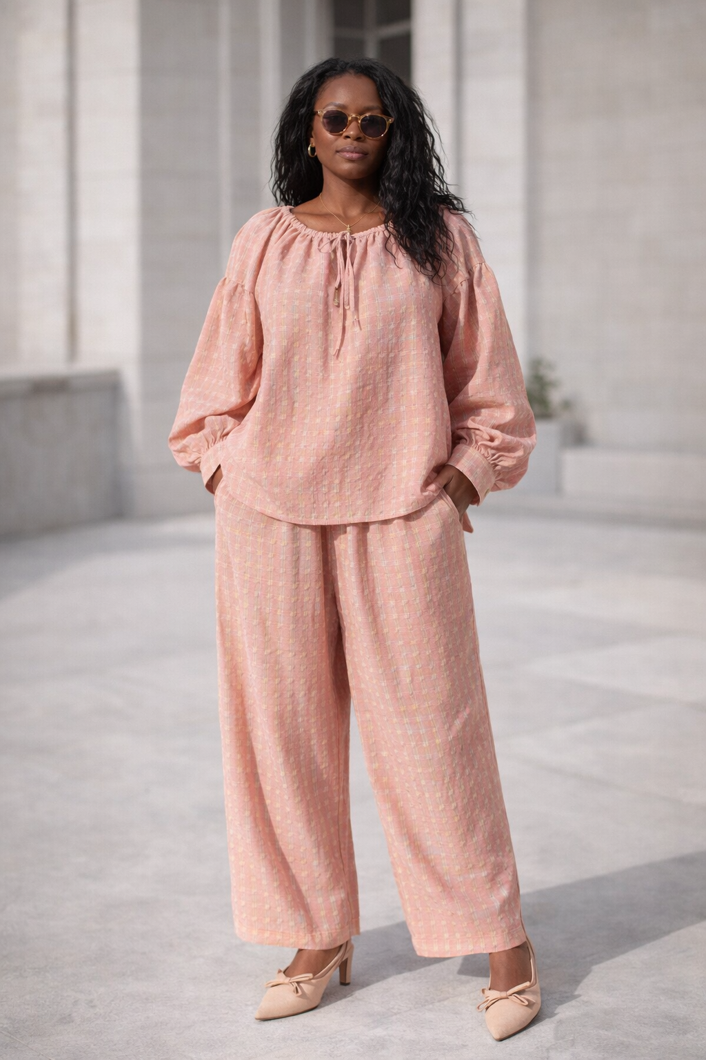Blouse Esméral rose en coton texturé – Beautiful Shop