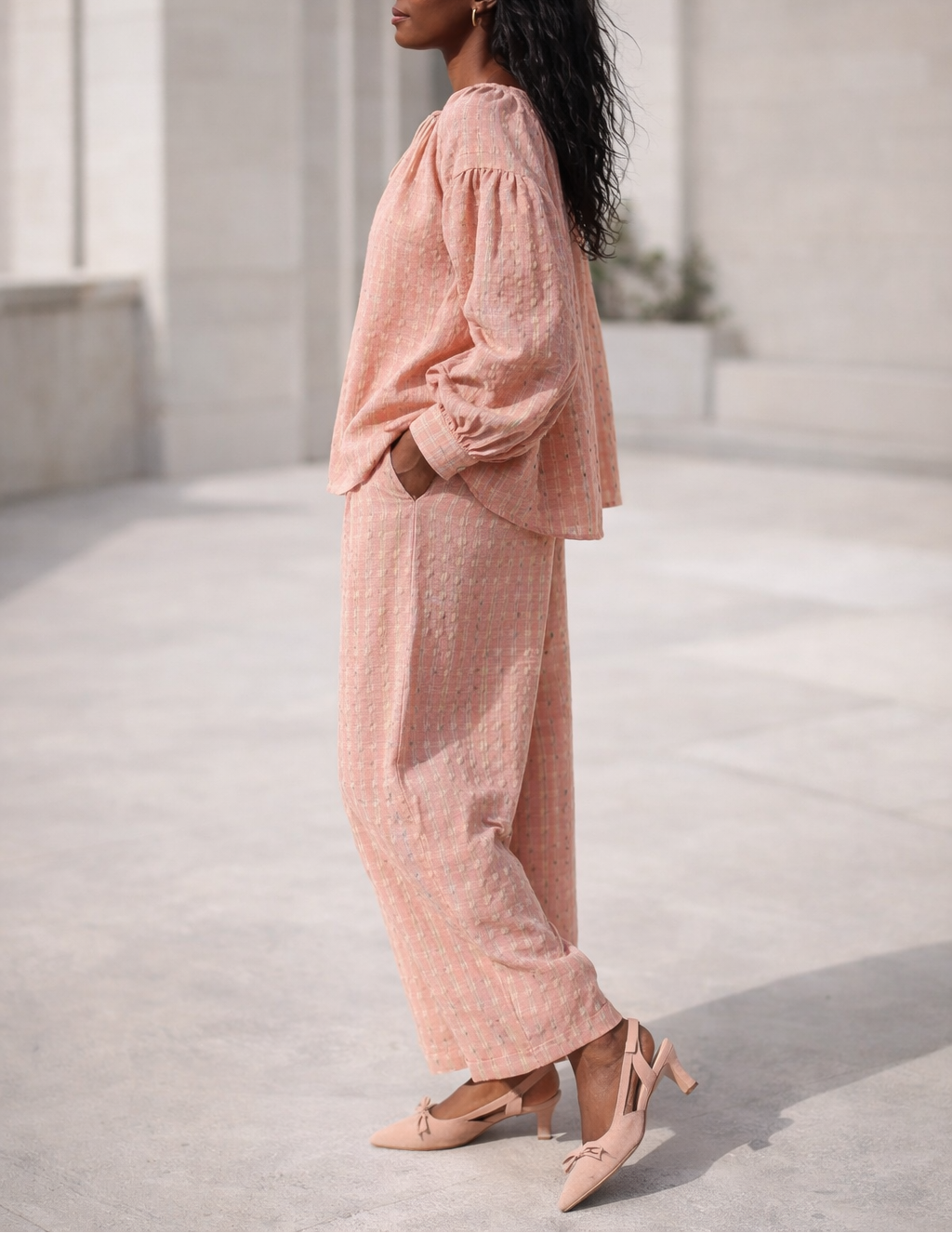 Blouse Esméral rose en coton texturé – Beautiful Shop