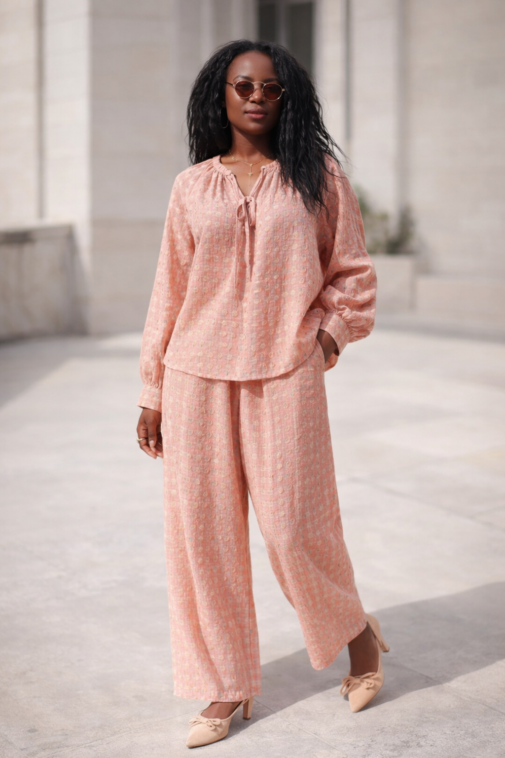 Blouse Esméral rose en coton texturé – Beautiful Shop