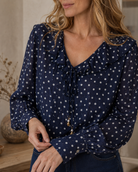 Blouse Léonie à pois – bleu marine – Beautiful Shop