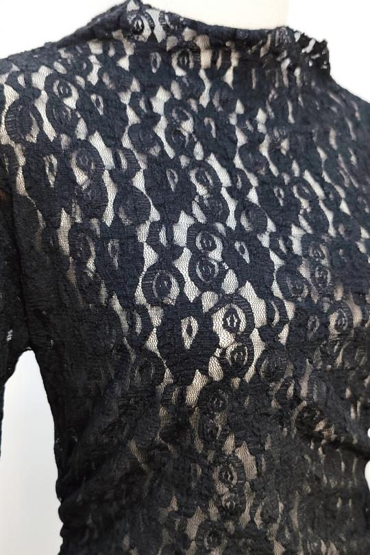 blouse dentelle noire femme, haut transparent soirée, top sexy chic femme, blouse col montant dentelle, haut volanté noir élégant, blouse romantique soirée