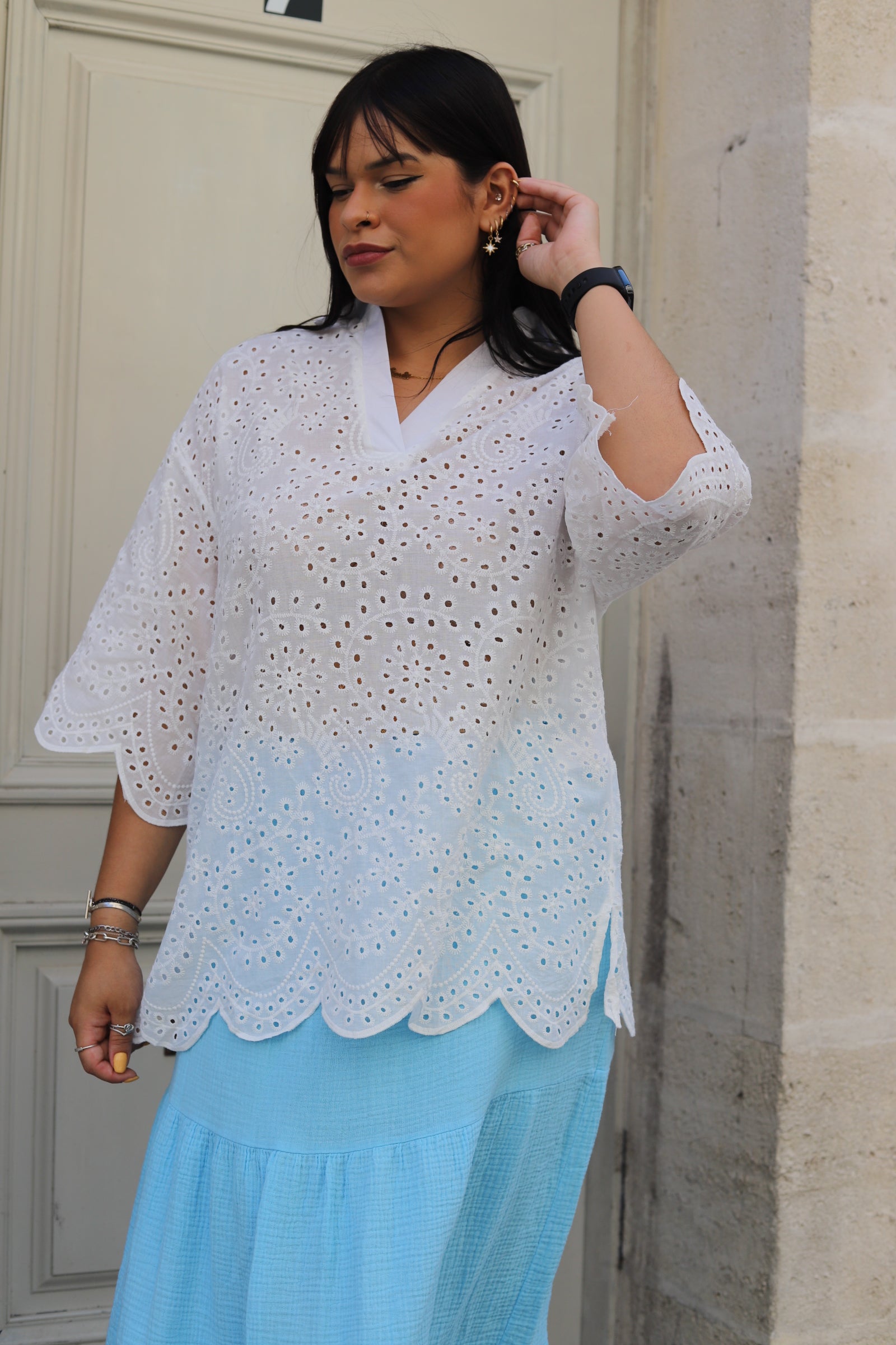 Blouse brodée blanche en coton – beautifulshop