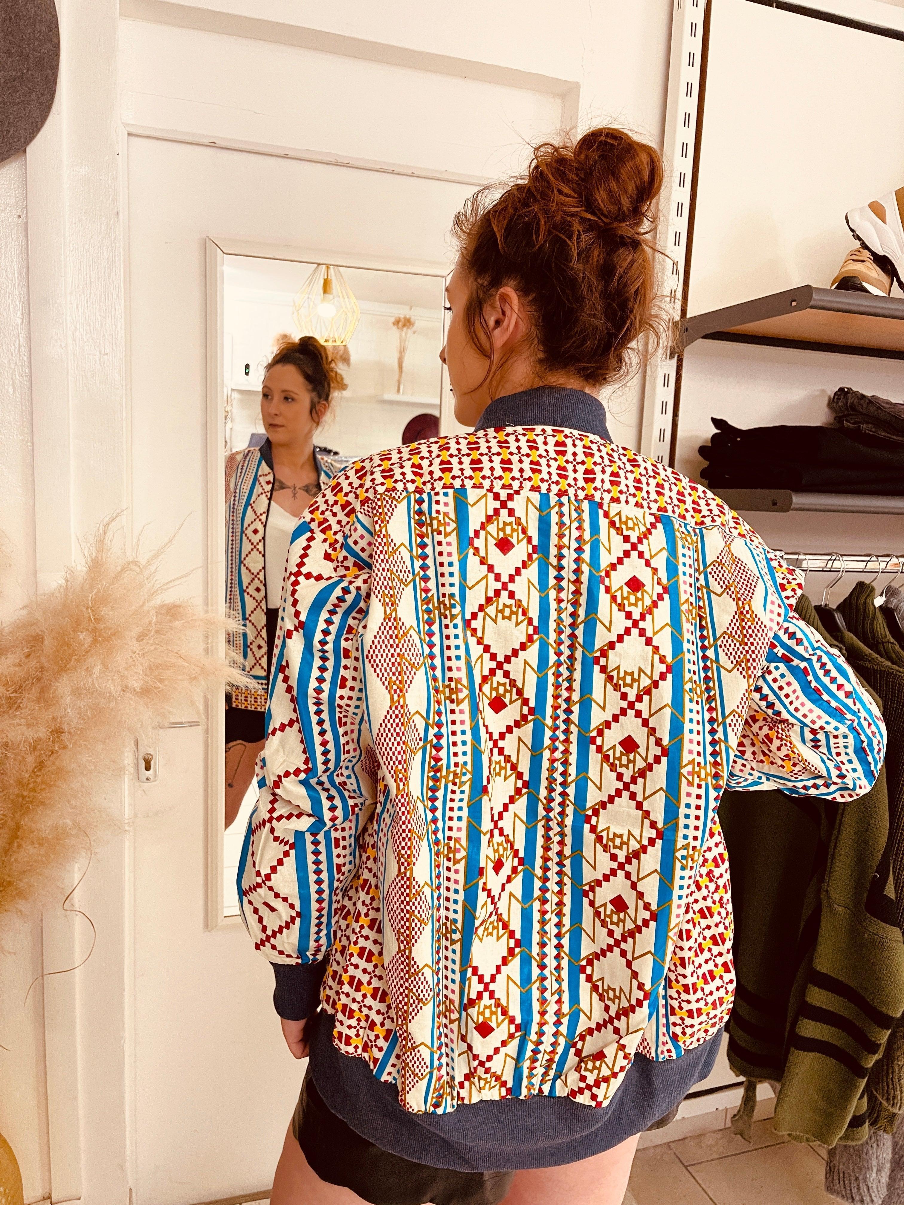 Bombers en wax beige ,bleu et rouge - beautifulshop