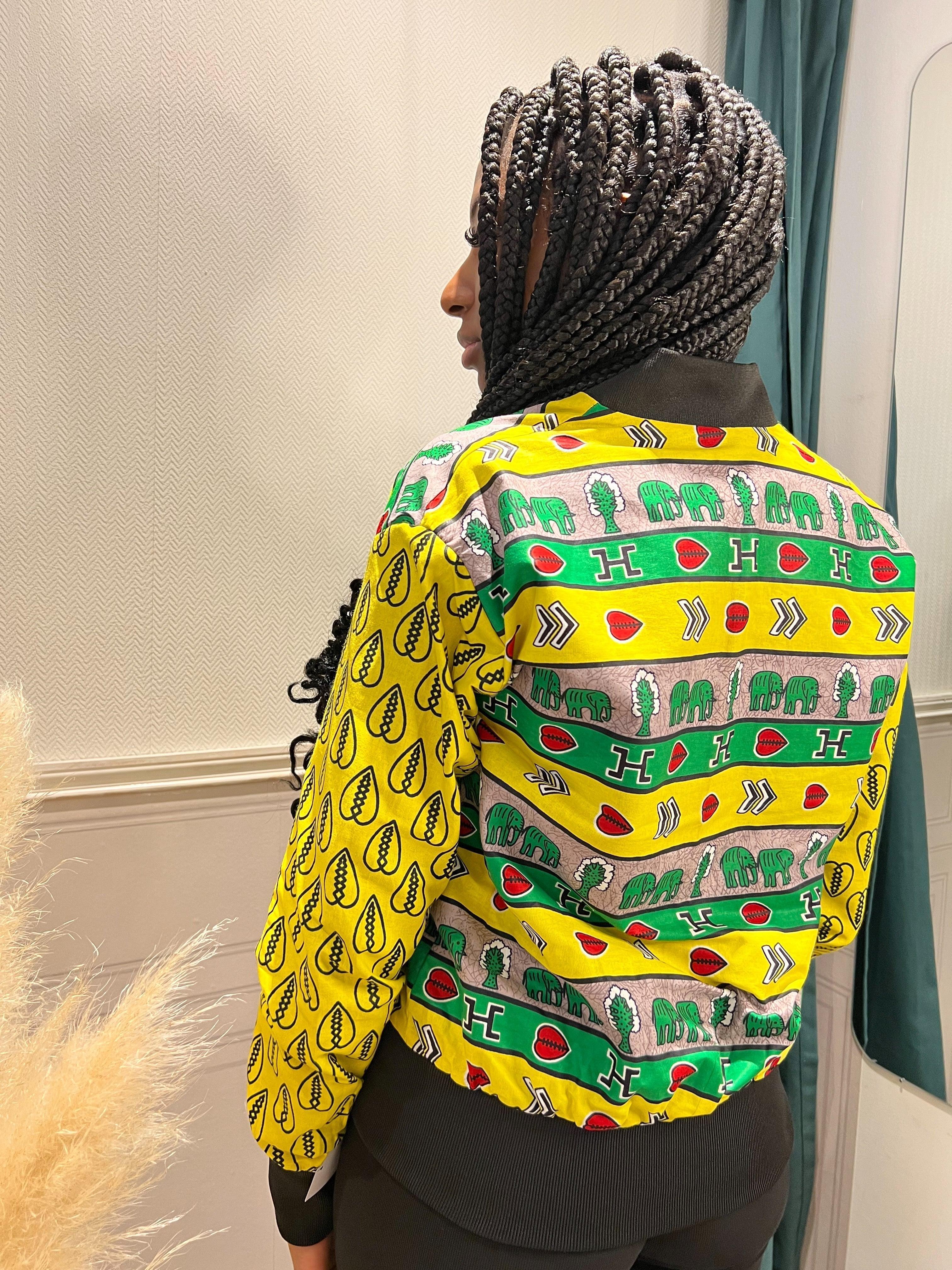 Bombers en wax jaune vert et gris - beautifulshop