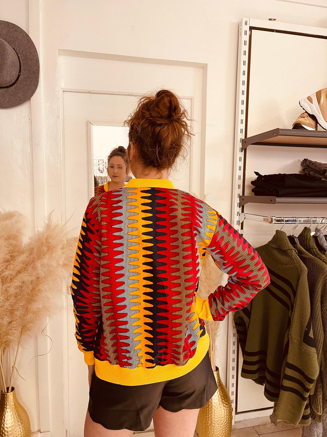 Bombers en wax rouge et jaune - beautifulshop