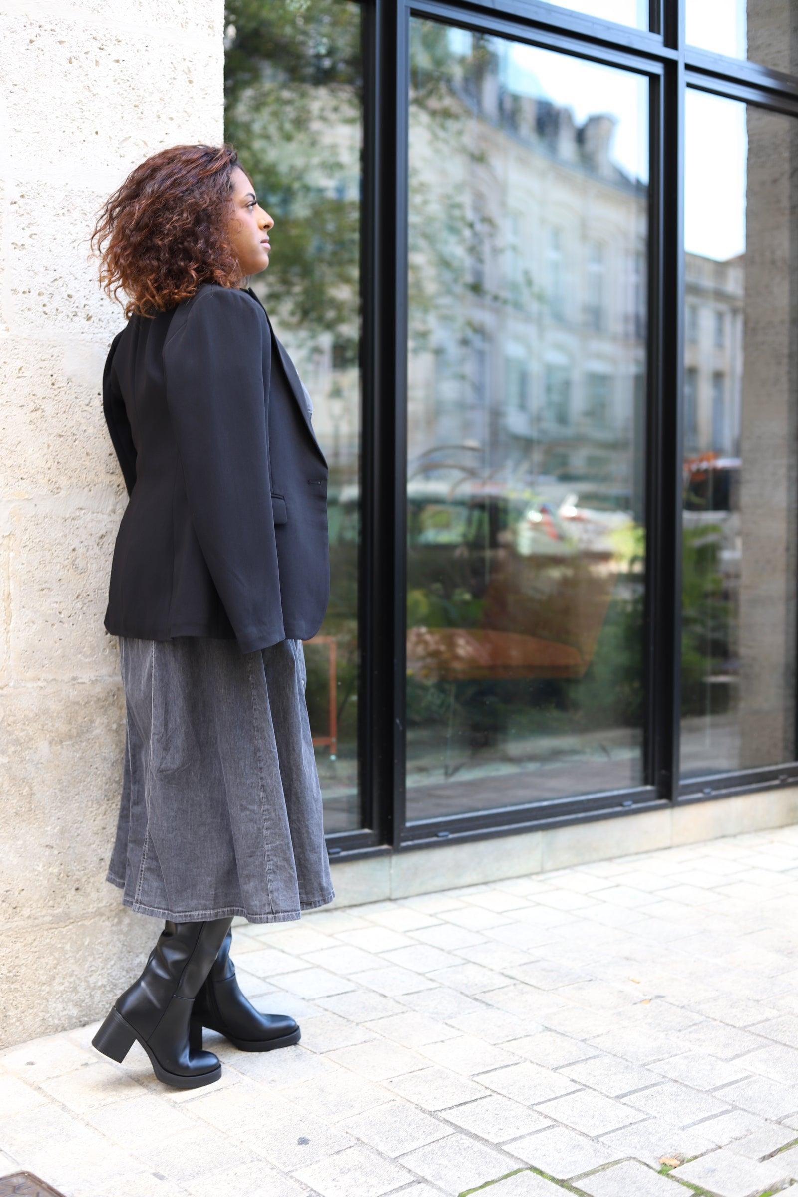 Bottes noires en similicuir à talon de 6 cm – Beautiful Shop