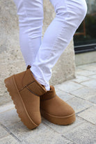 Bottines camel à plateforme et doublure fausse fourrure – Beautiful Shop