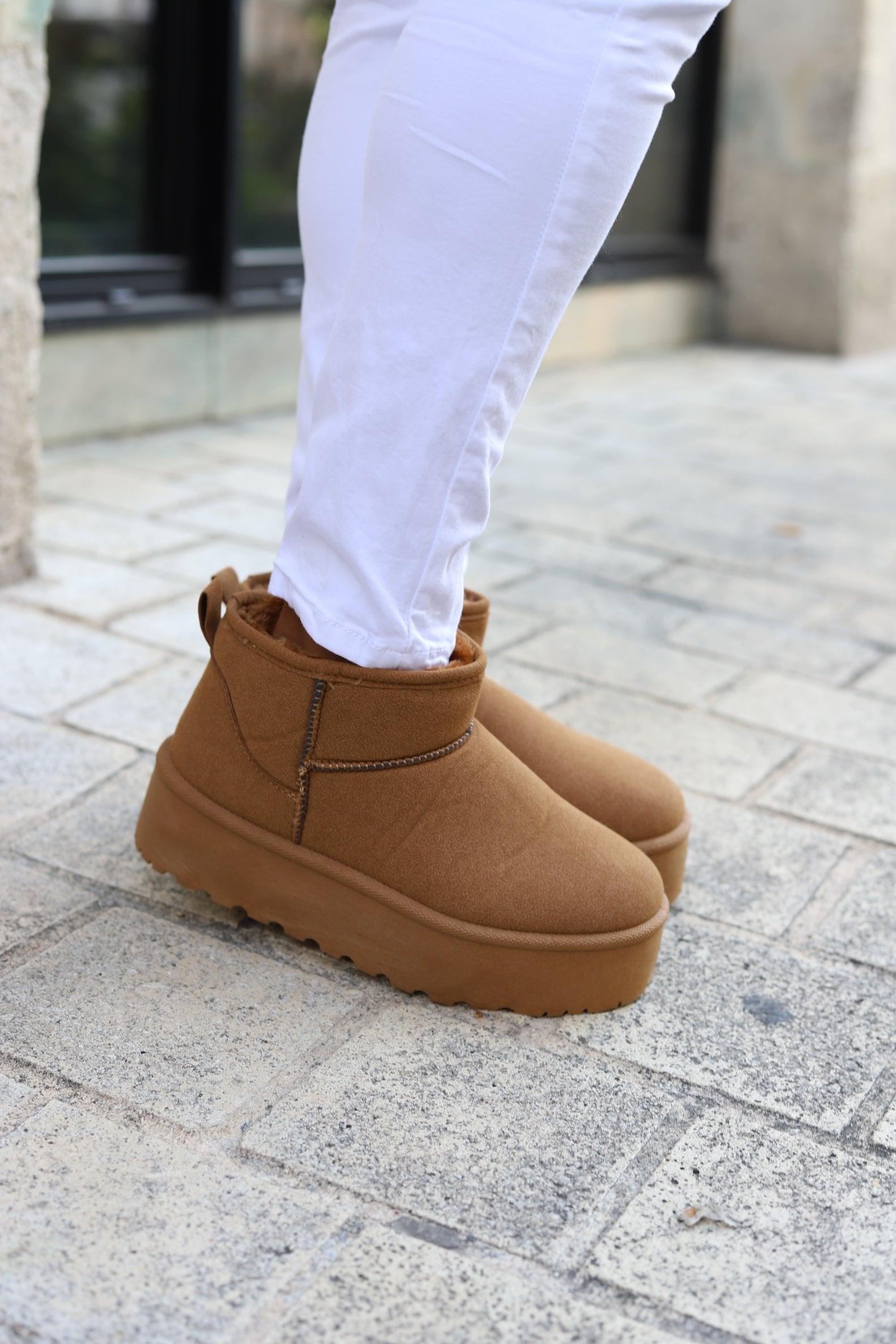 Bottines camel à plateforme et doublure fausse fourrure – Beautiful Shop