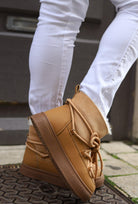Bottines montantes camel à doublure synthétique – Beautiful Shop