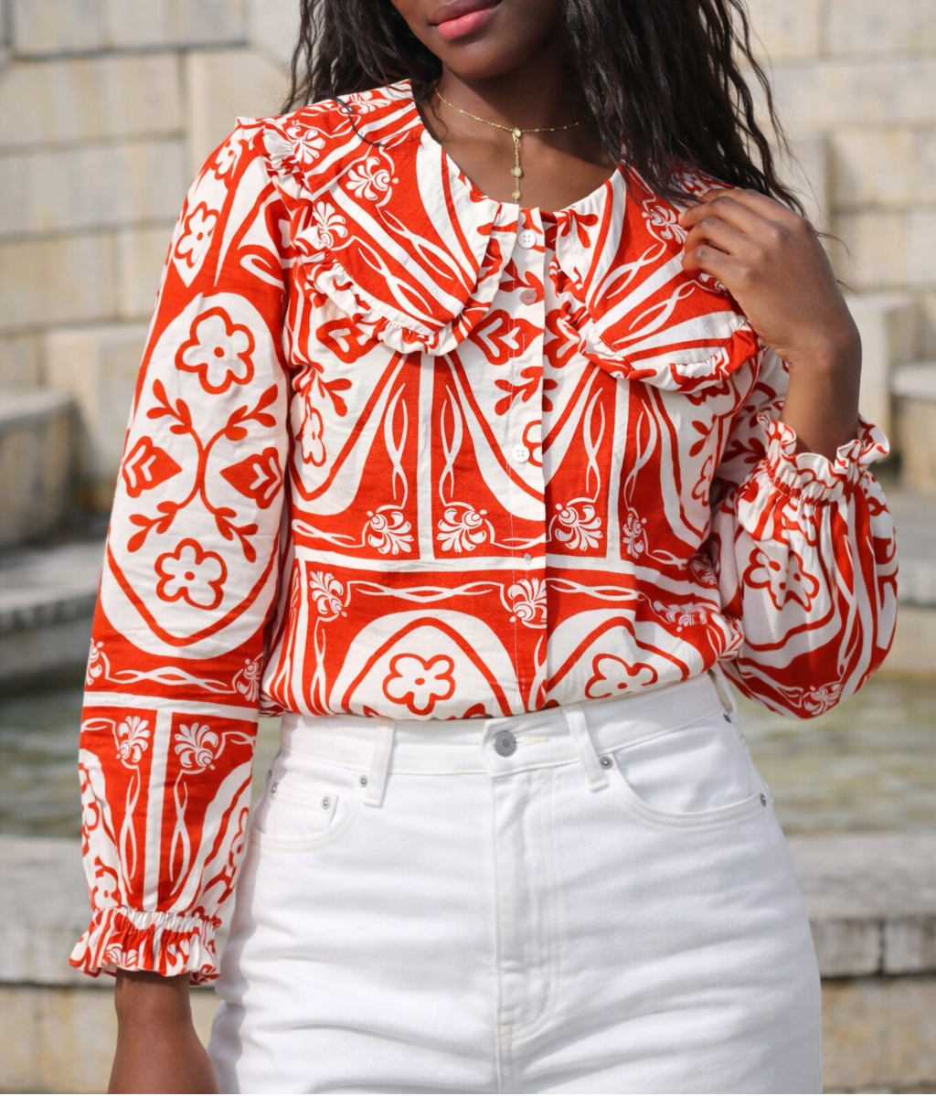 Chemise Anike rouge à imprimé graphique – Beautiful Shop