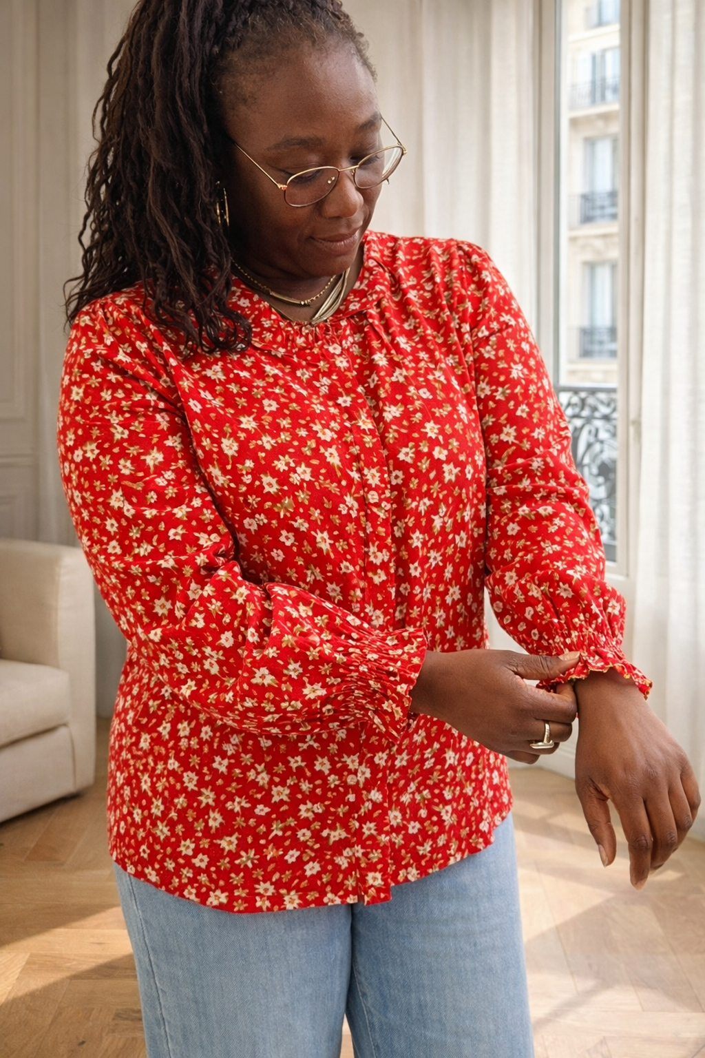 Chemise Scarlett rouge à imprimé fleuri – Beautiful Shop