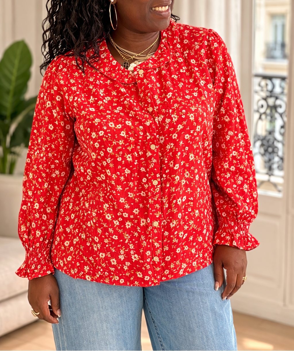 Chemise Scarlett rouge à imprimé fleuri – Beautiful Shop