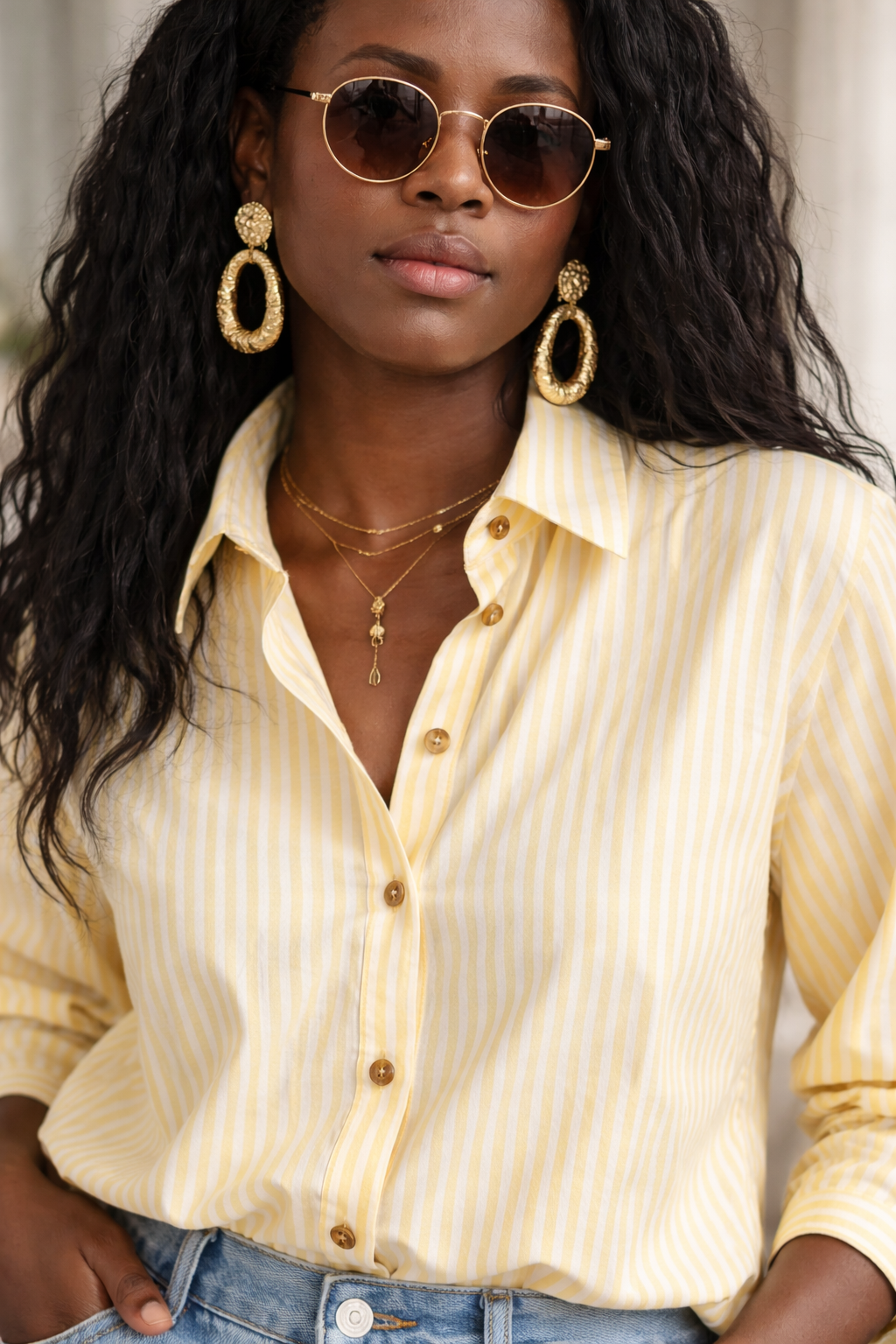Chemise Sydney jaune et écru à fines rayures – Beautiful Shop