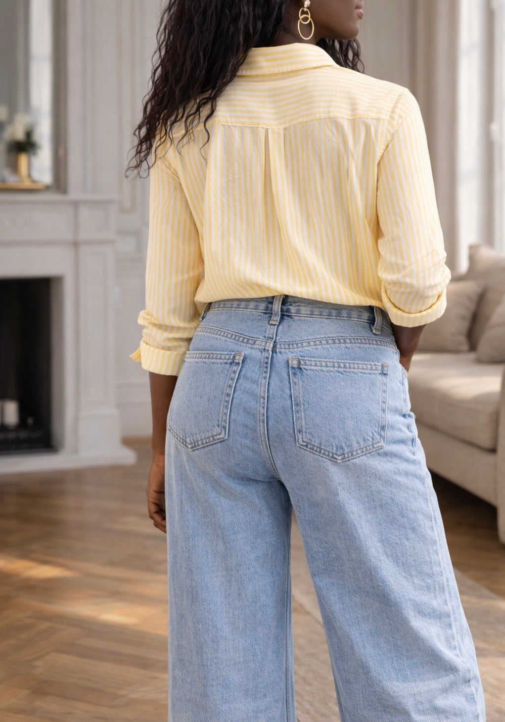 Chemise Sydney jaune et écru à fines rayures – Beautiful Shop
