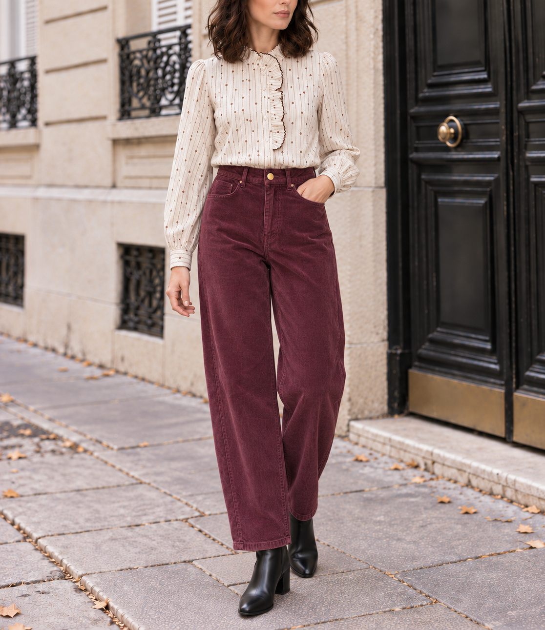 Chemisier solène à volants et broderies – écru & bordeaux – Beautiful Shop