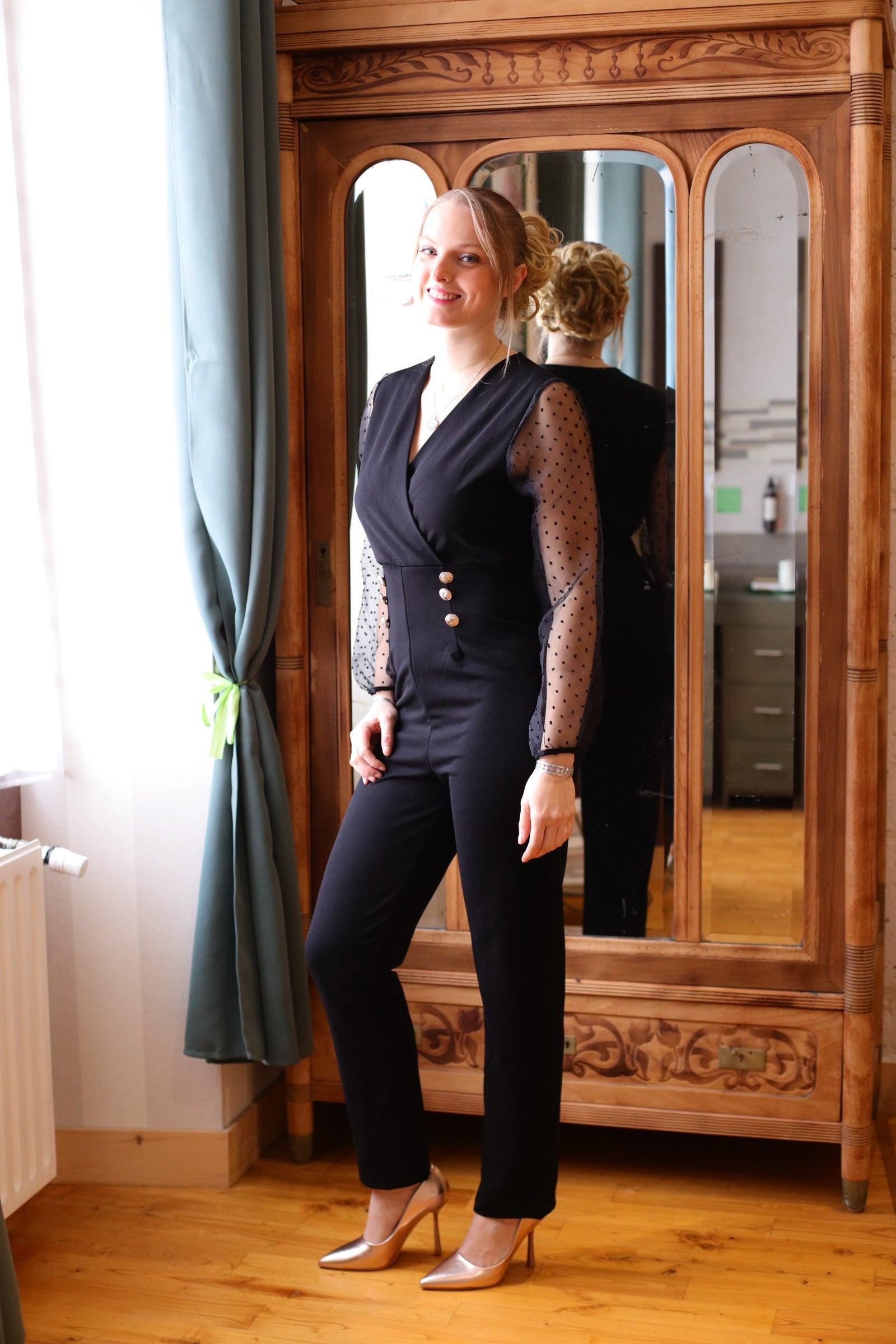 Combinaison à Manches en Dentelle Noir - beautifulshop