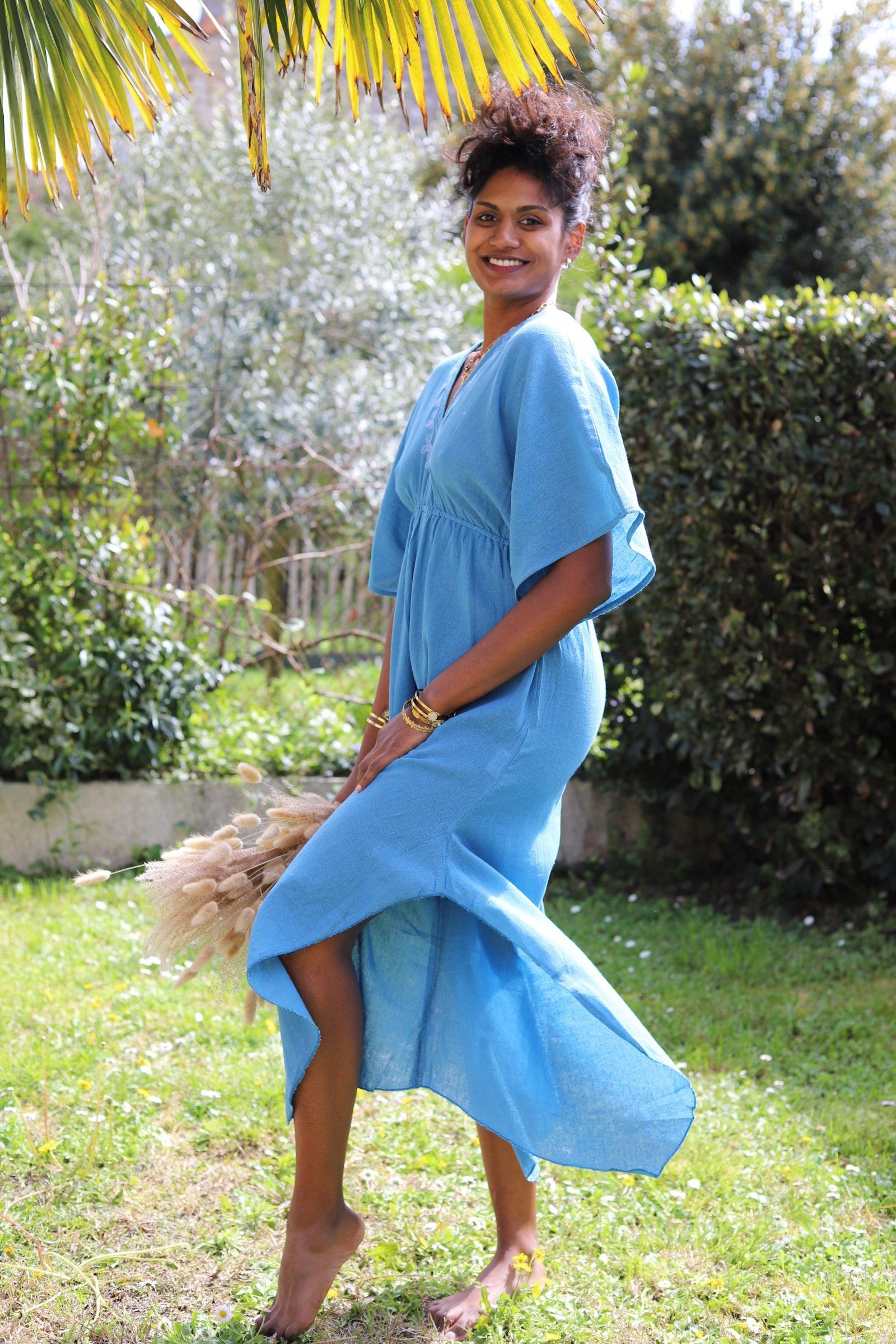 Combinaison Longue à Col en V - Bleu - beautifulshop