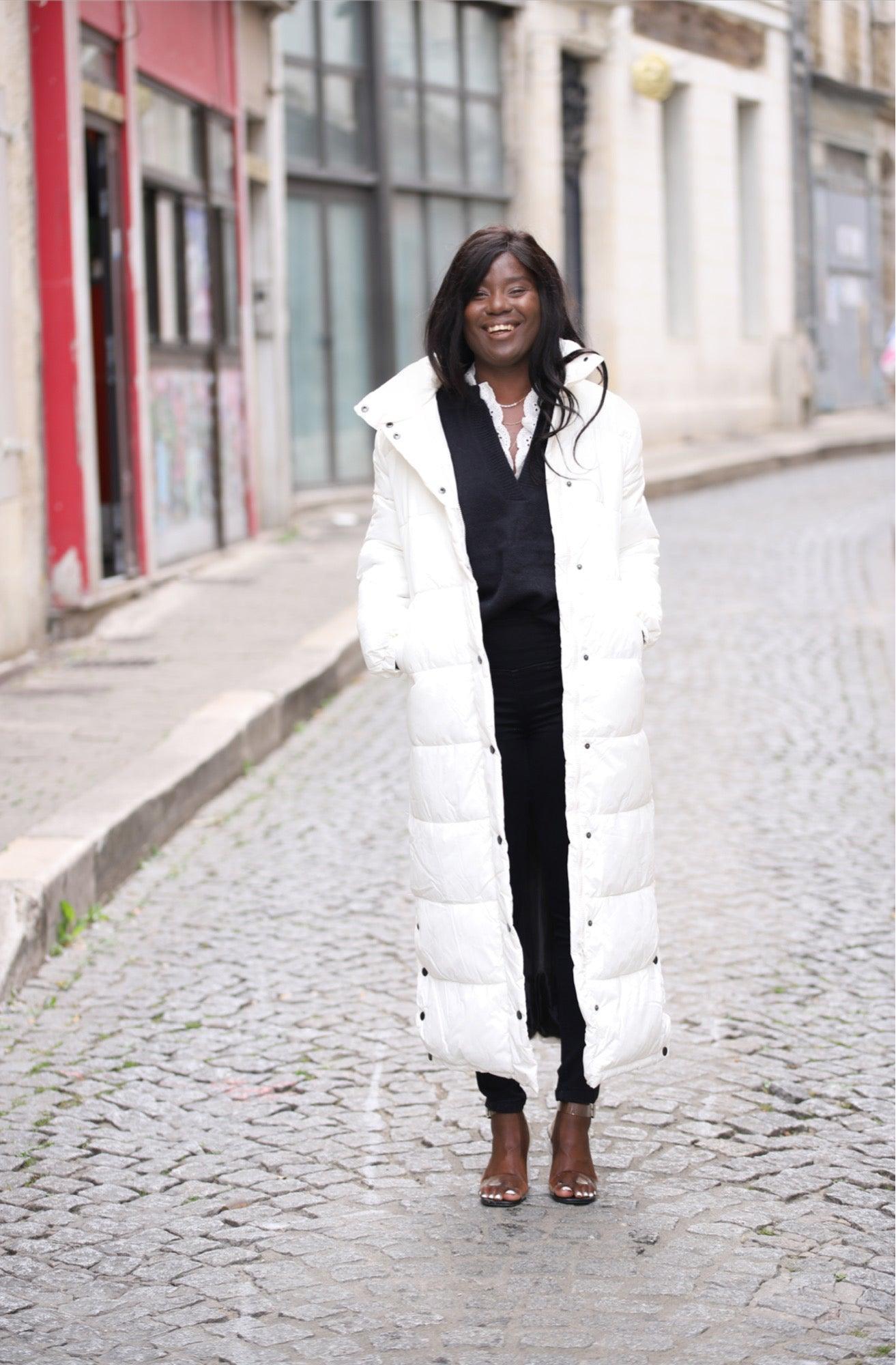 Doudoune longue matelassée blanc cassé – Beautiful Shop