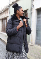 Doudoune noire mi-longue à col amovible – Beautiful Shop