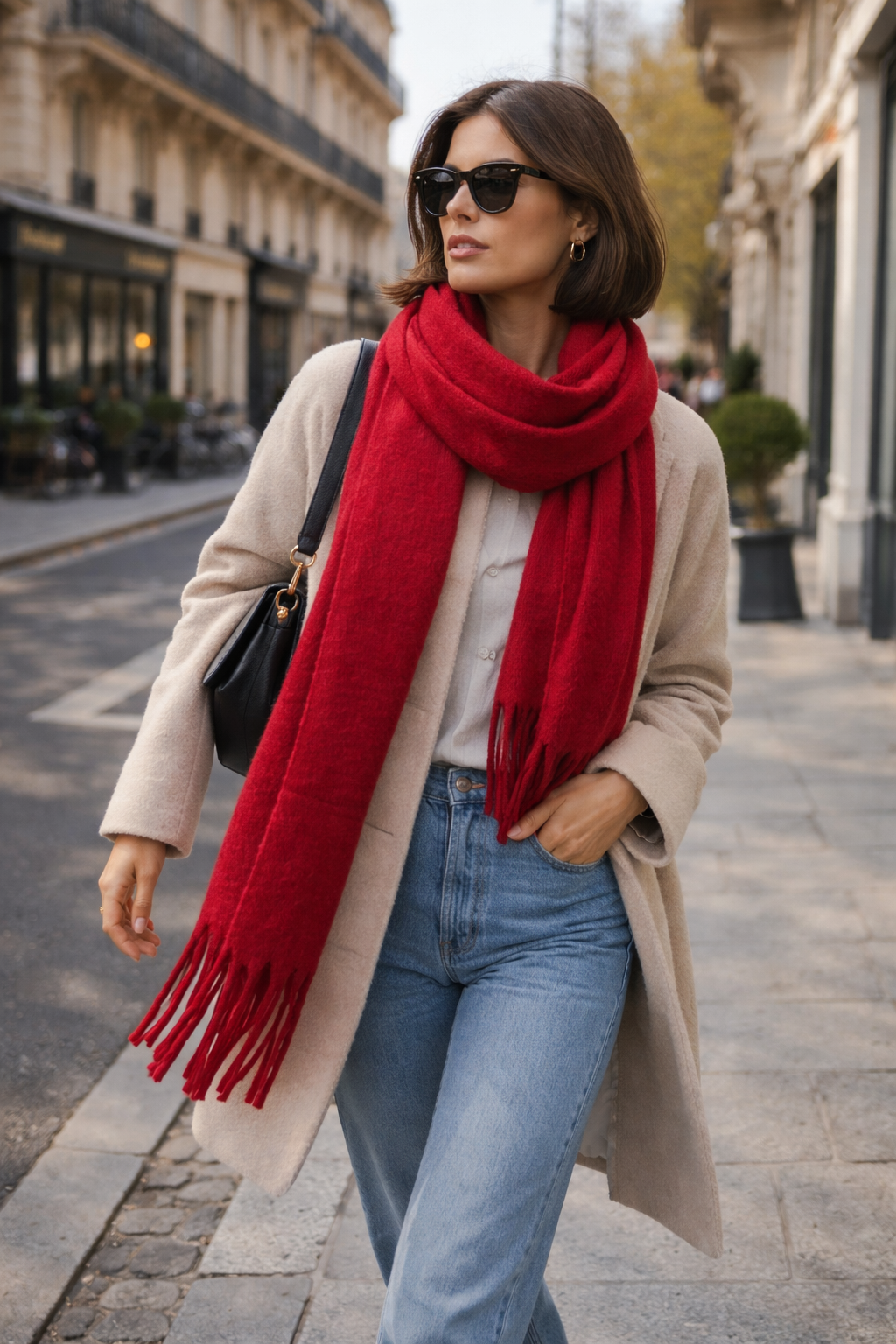 Écharpe rouge bordeaux à grosses franges – Beautiful Shop