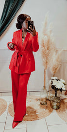 Ensemble costume de veste + pantalon rouge - beautifulshop