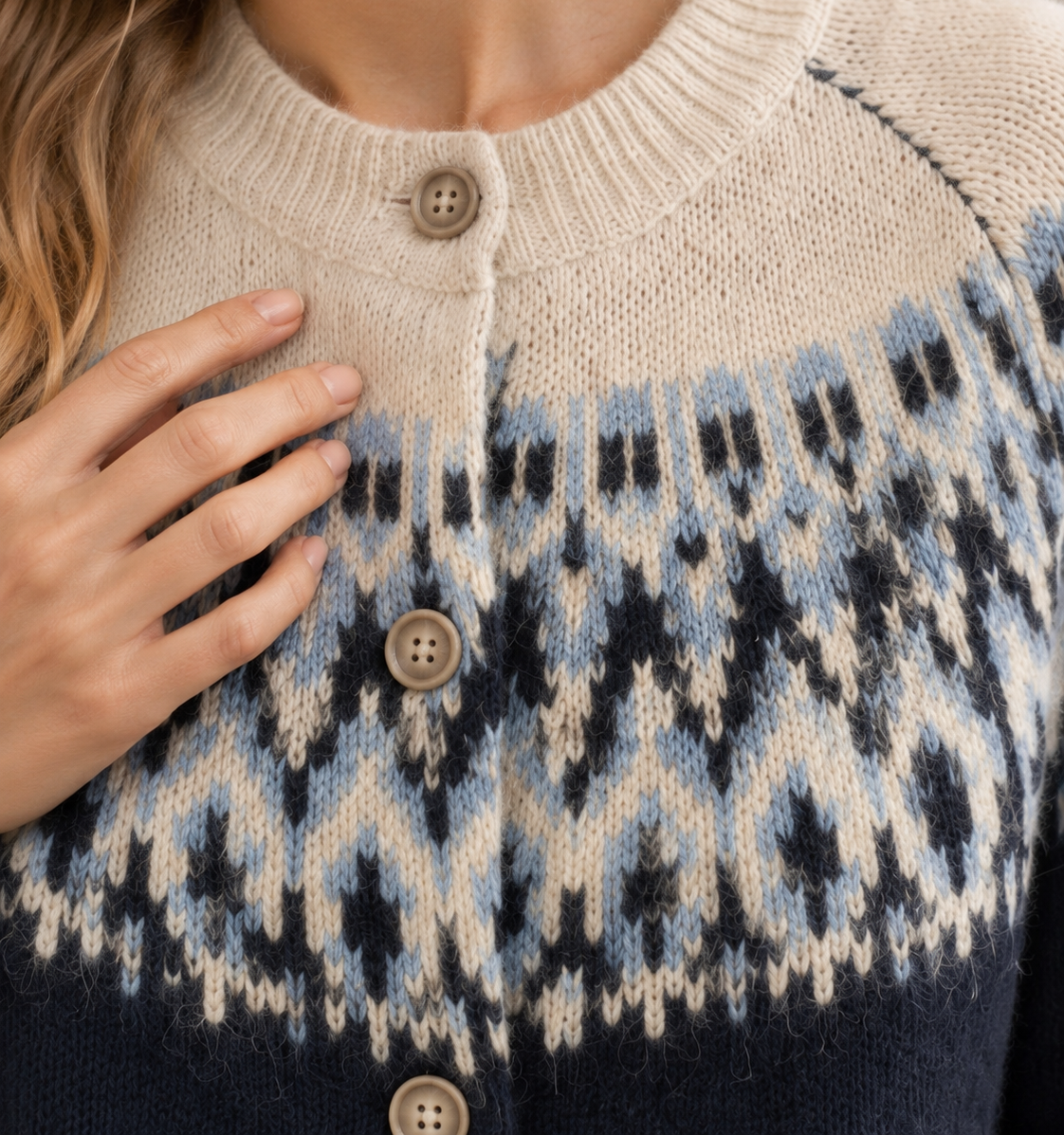 Gilet Astrid imprimé jacquard – bleu marine – Beautiful Shop