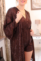 Gilet long chocolat à sequins – Beautiful Shop