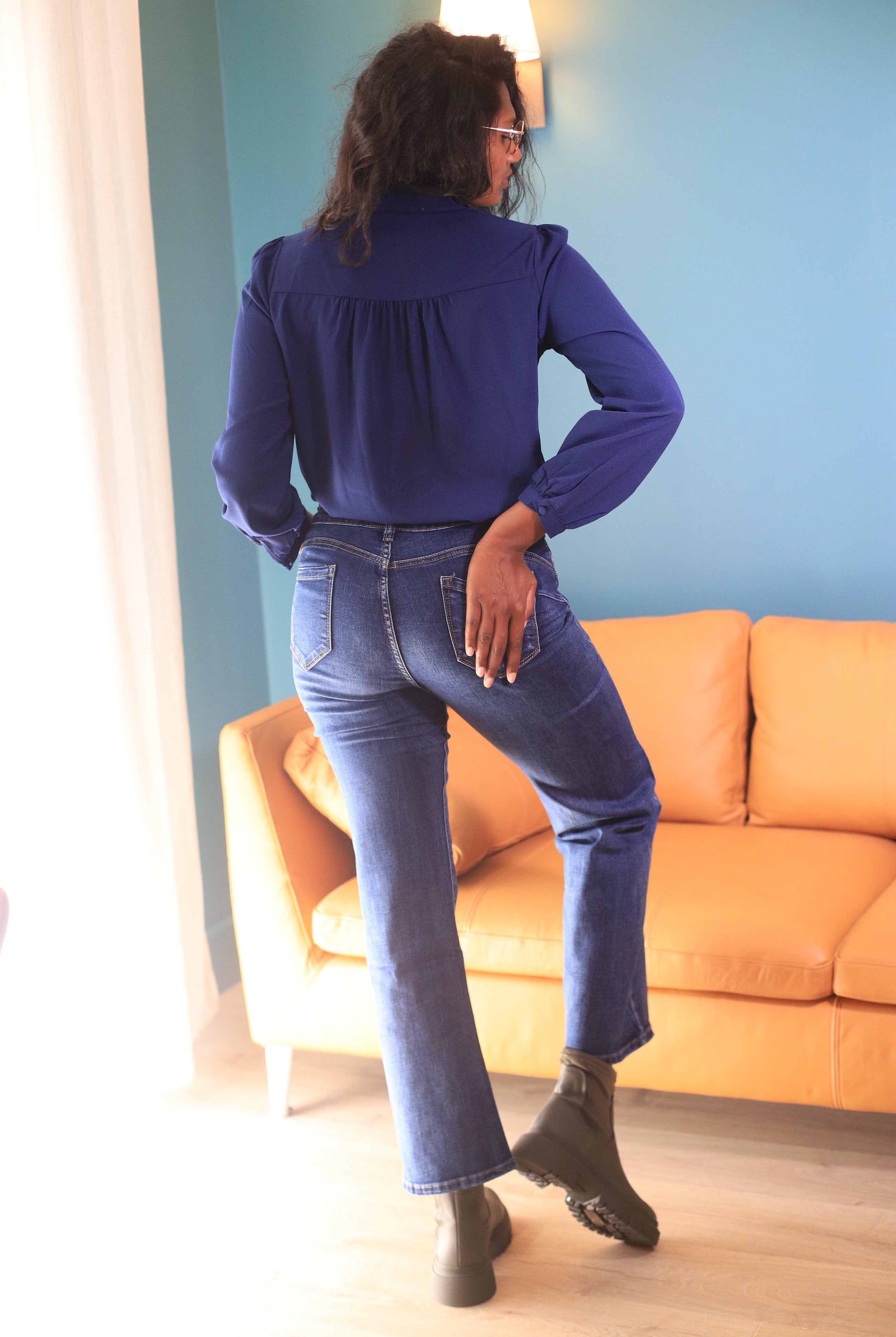 Jean Bleu Coupe Large Taille Haute - Confort & Style Réunis - beautifulshop