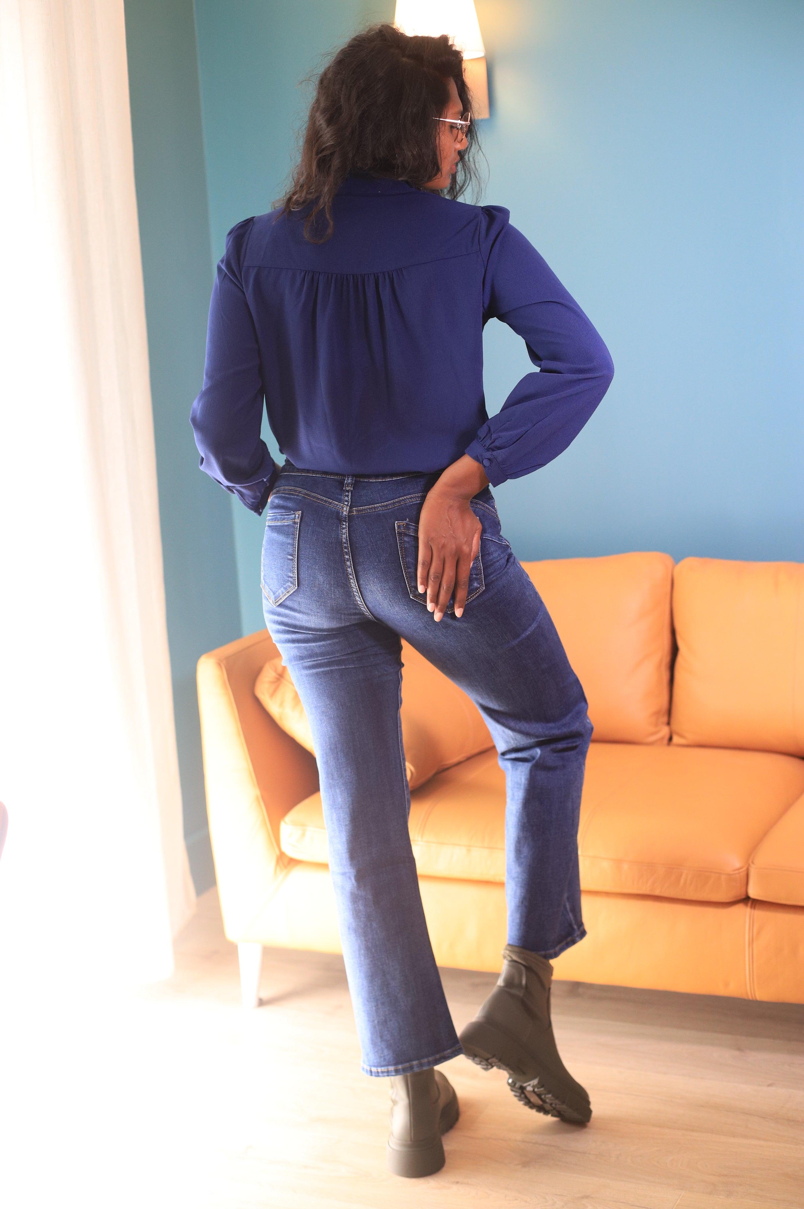 Jean Bleu Coupe Large Taille Haute - Confort & Style Réunis - beautifulshop