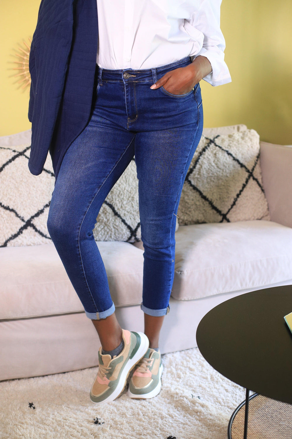 Jean Bleu Taille Haute Coupe Slim - beautifulshop