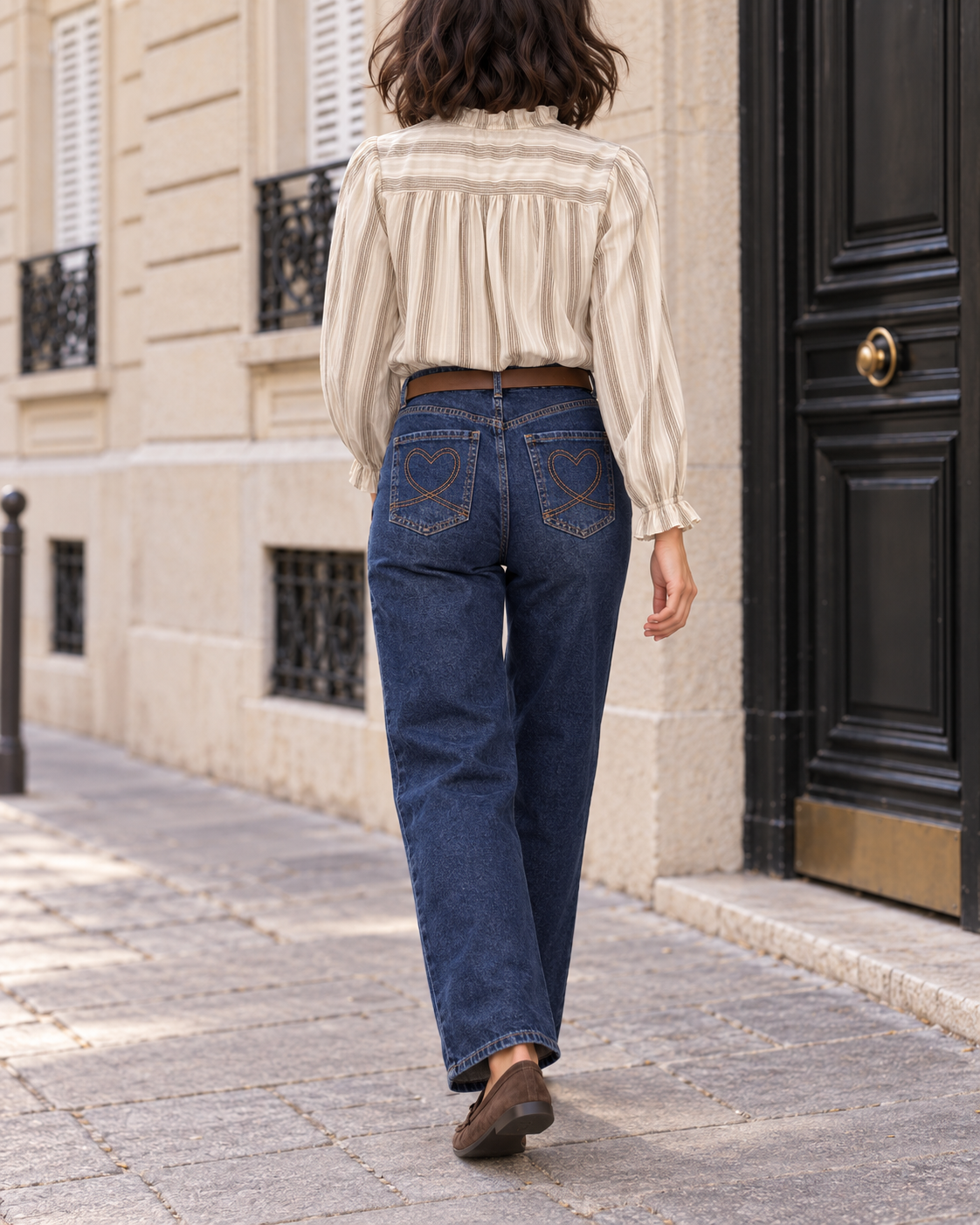 Jean droit Céleste avec ceinture cœur – bleu – Beautiful Shop