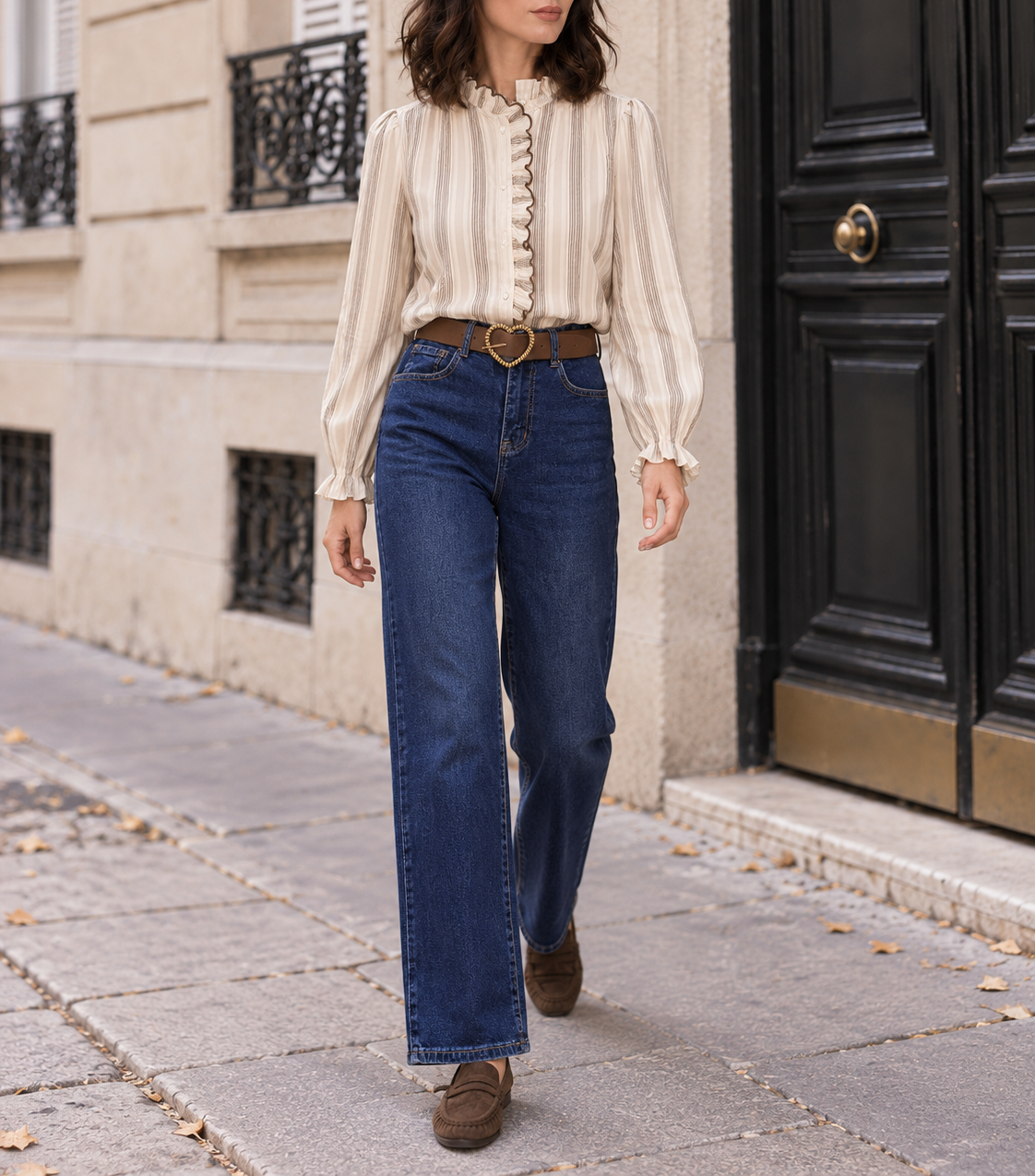 Jean droit Céleste avec ceinture cœur – bleu – Beautiful Shop